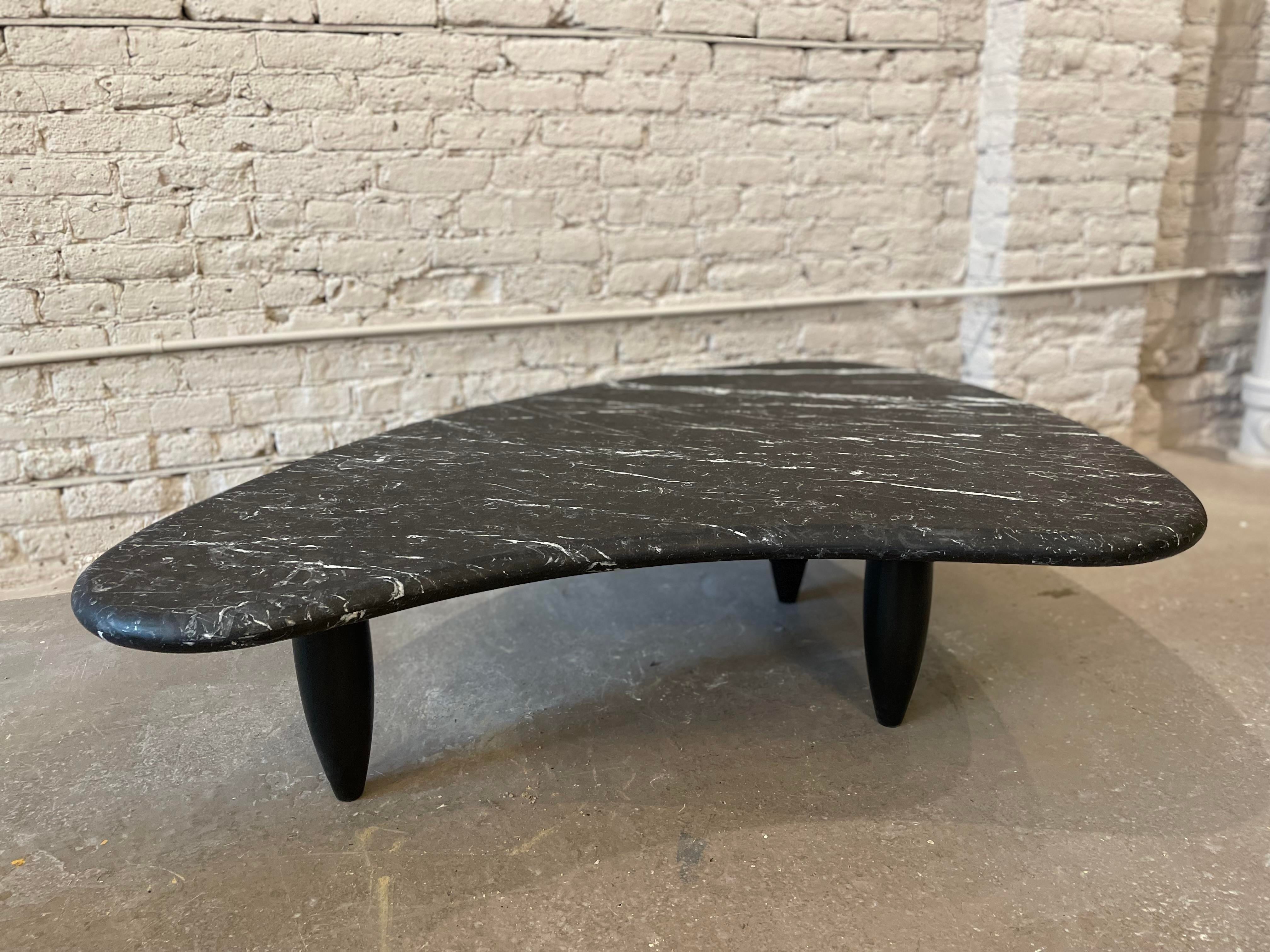 1970s Honed Nero Marquina Marble Biomorphic Coffee Table