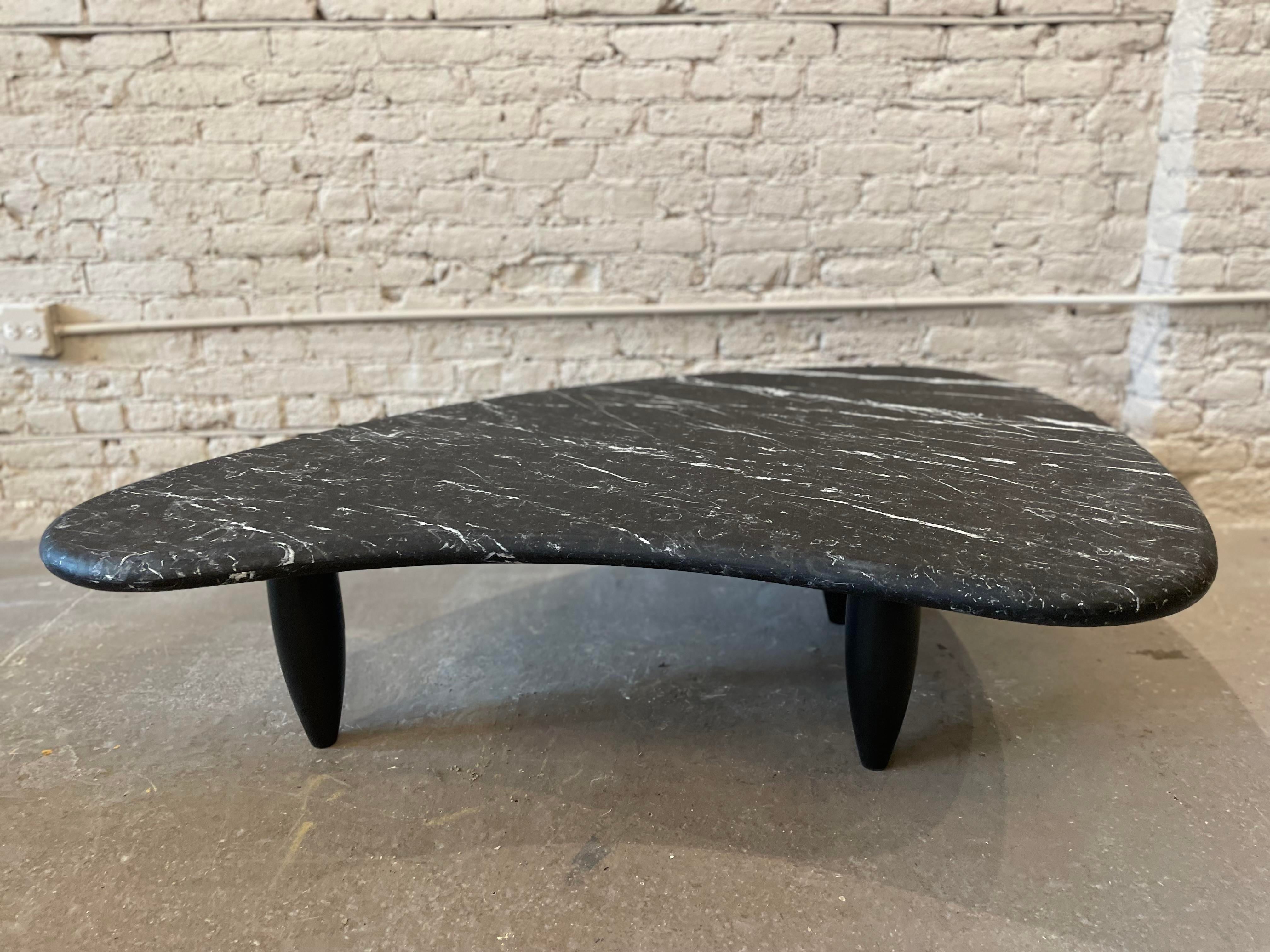 1970s Honed Nero Marquina Marble Biomorphic Coffee Table