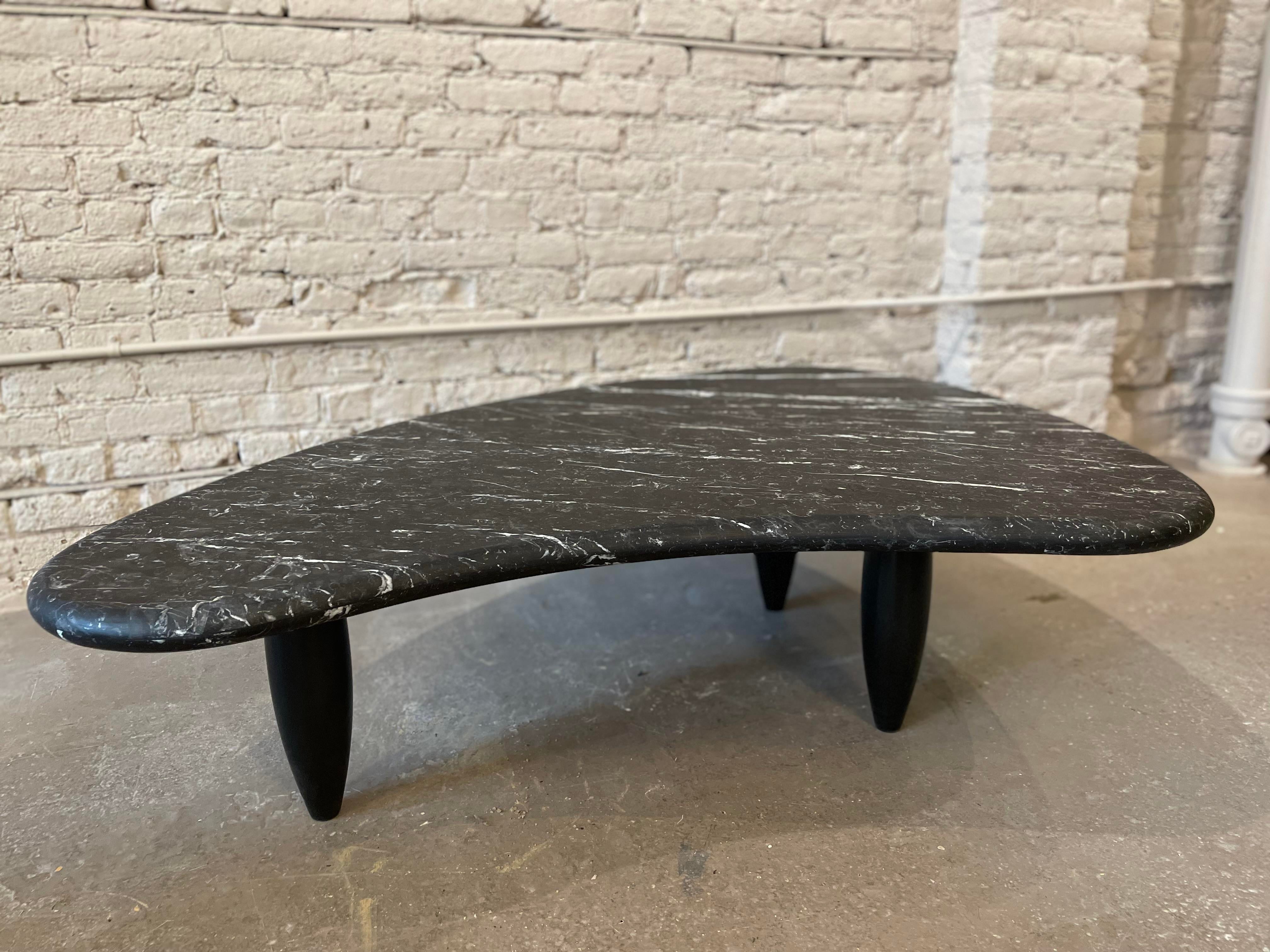 1970s Honed Nero Marquina Marble Biomorphic Coffee Table
