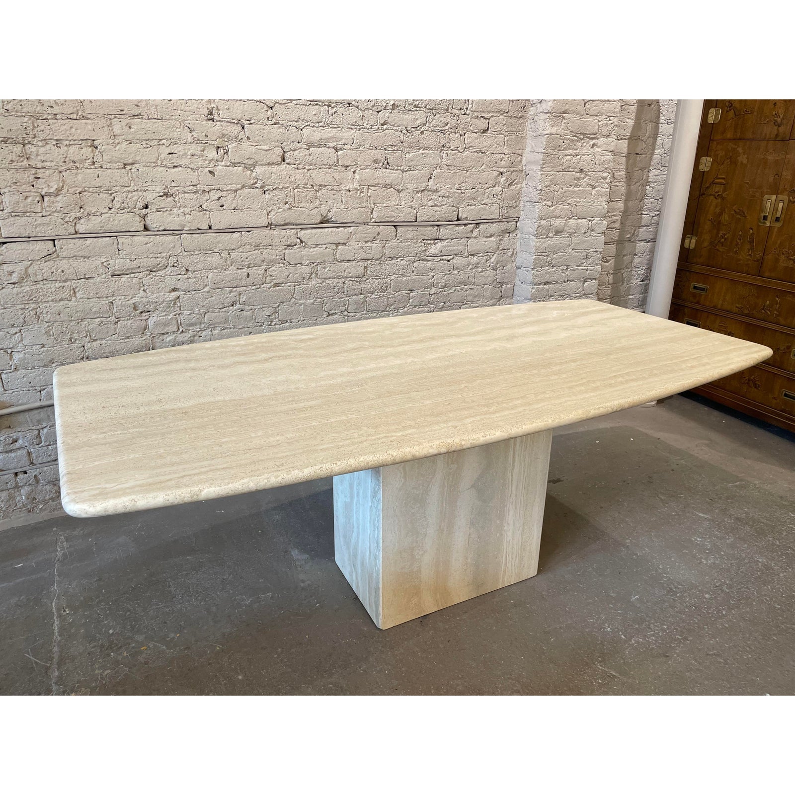 1970s Honed Travertine Vintage Dining Table