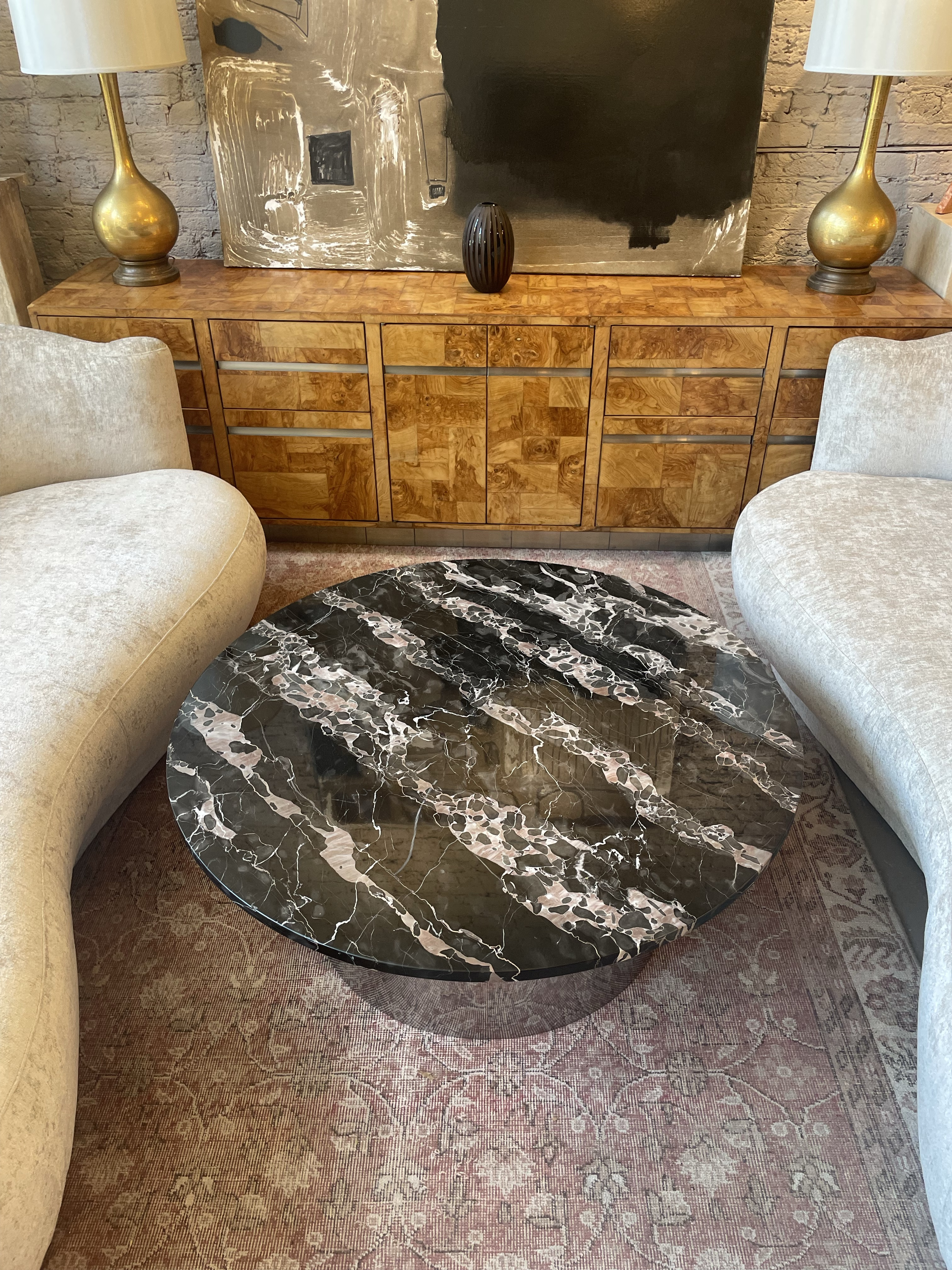 1970s Italian Nero Portoro Round Marble Coffee Table Vintage