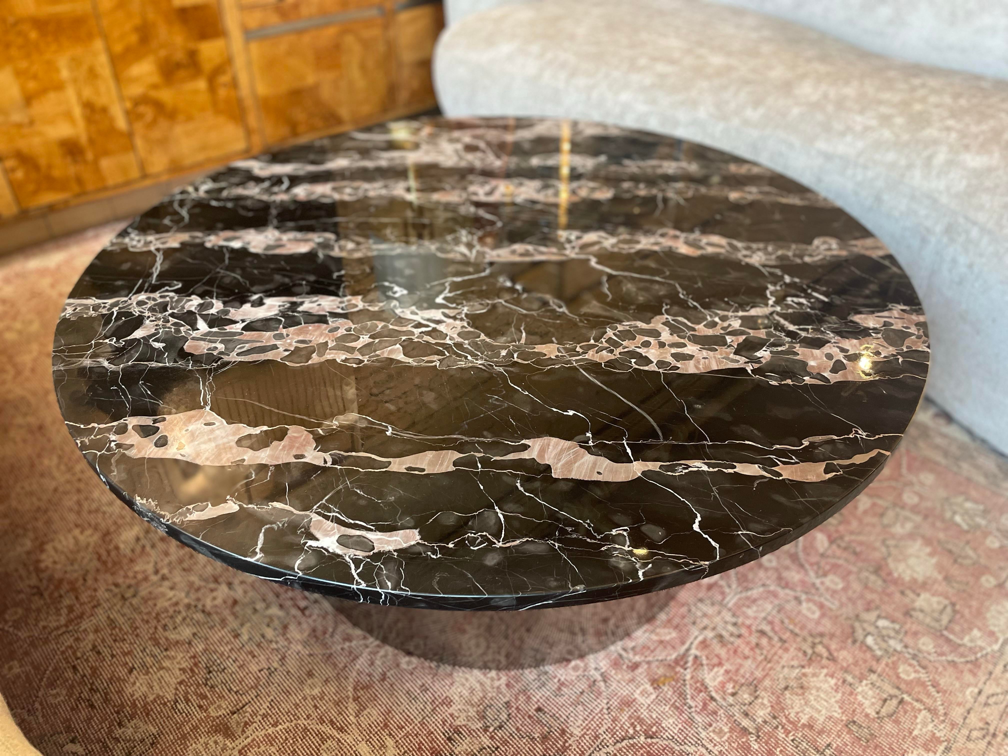 1970s Italian Nero Portoro Round Marble Coffee Table Vintage