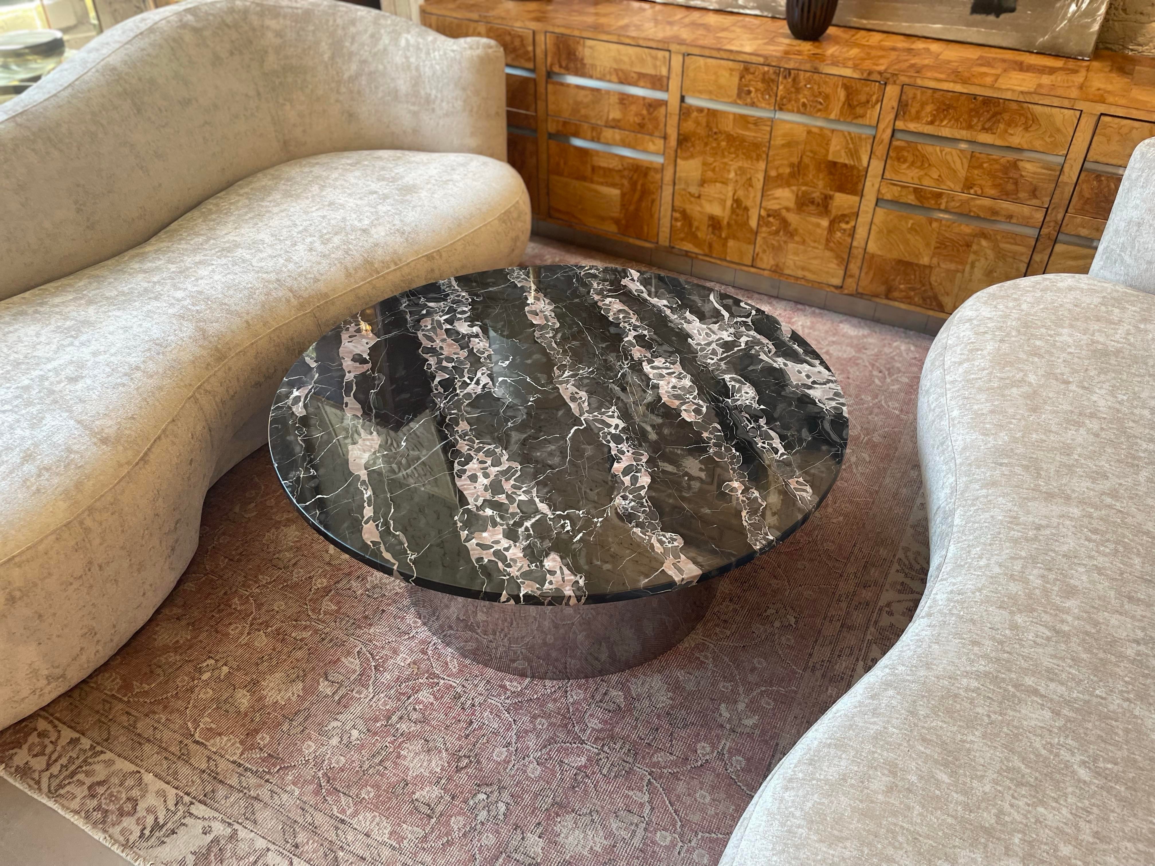 1970s Italian Nero Portoro Round Marble Coffee Table Vintage