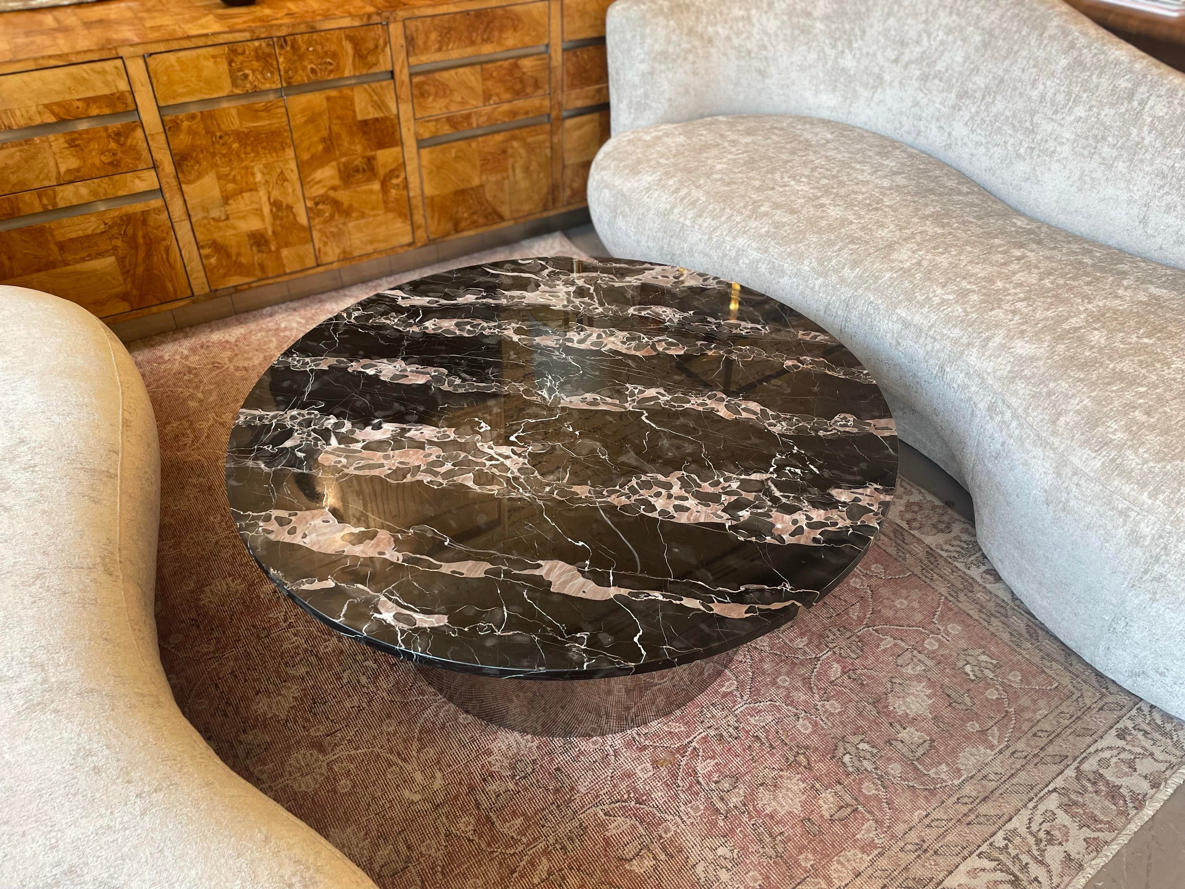 1970s Italian Nero Portoro Round Marble Coffee Table Vintage