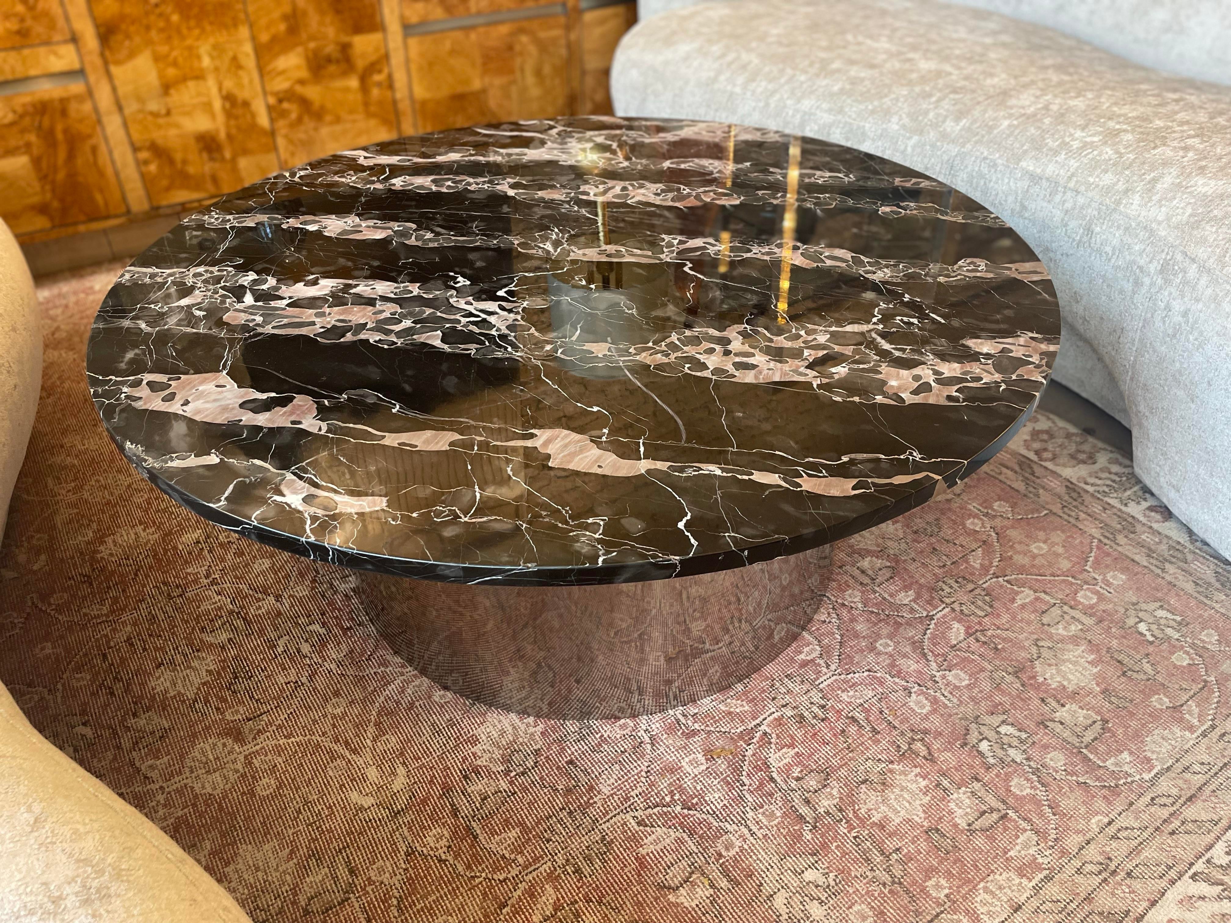1970s Italian Nero Portoro Round Marble Coffee Table Vintage