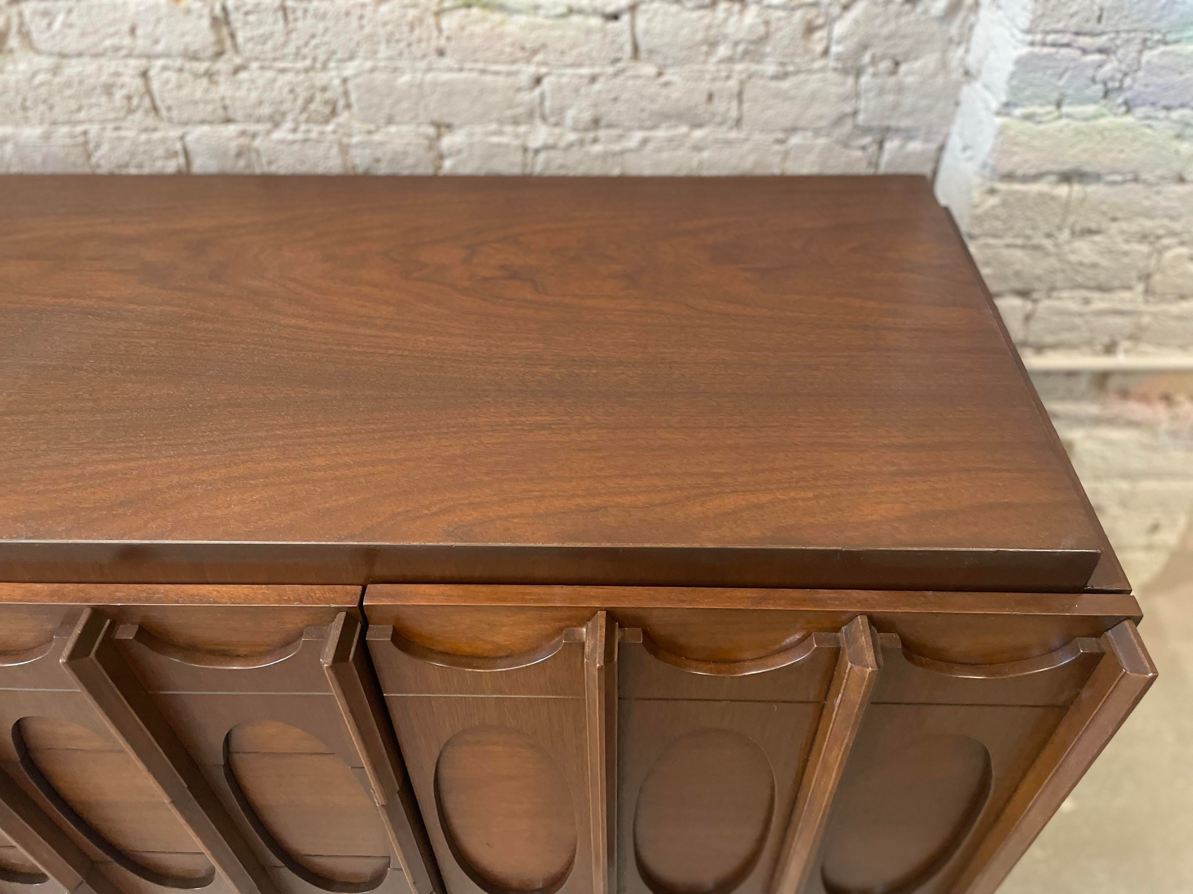 1970s Lane Brutalist Wood Lowboy Dresser