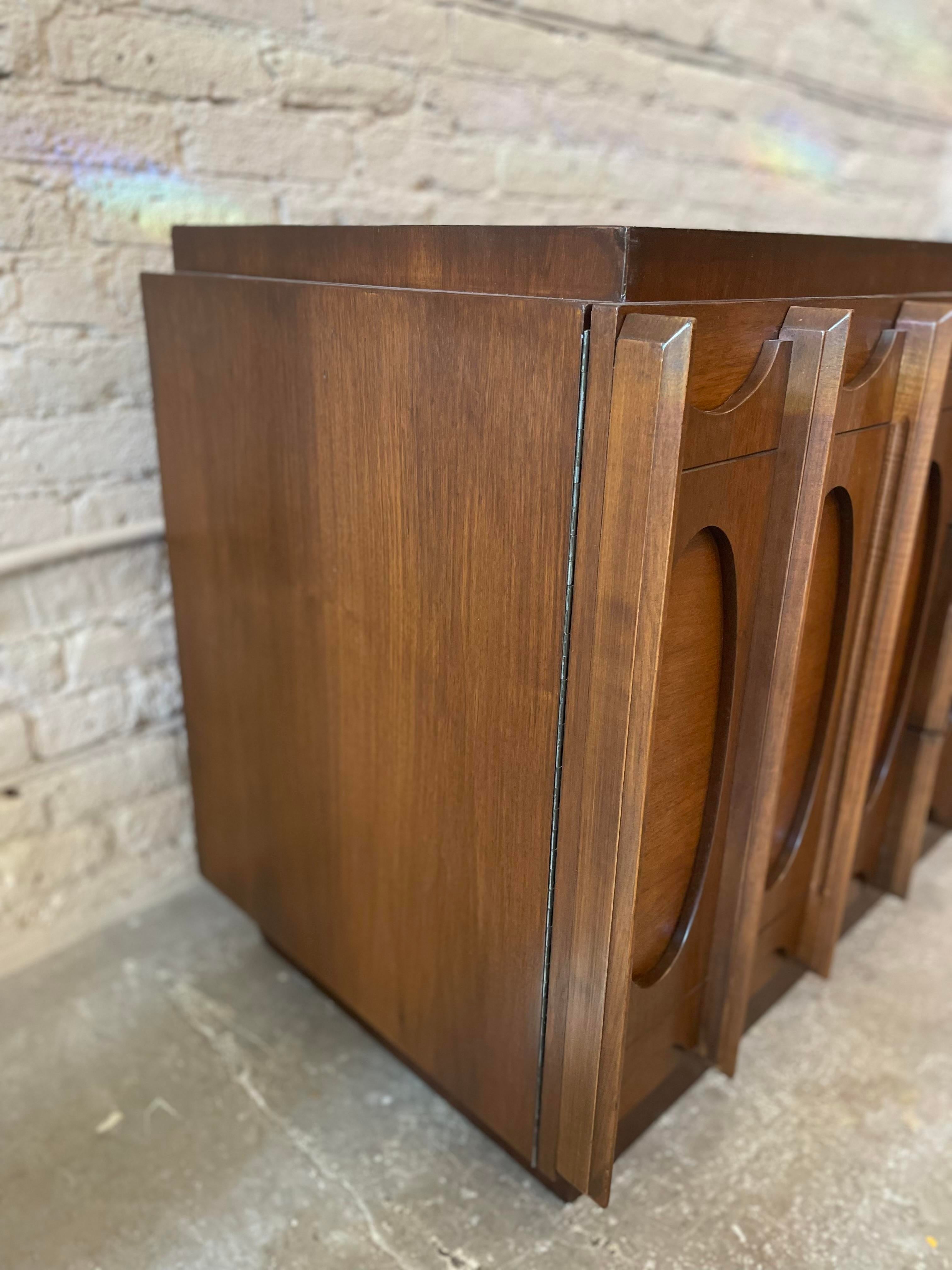 1970s Lane Brutalist Wood Lowboy Dresser