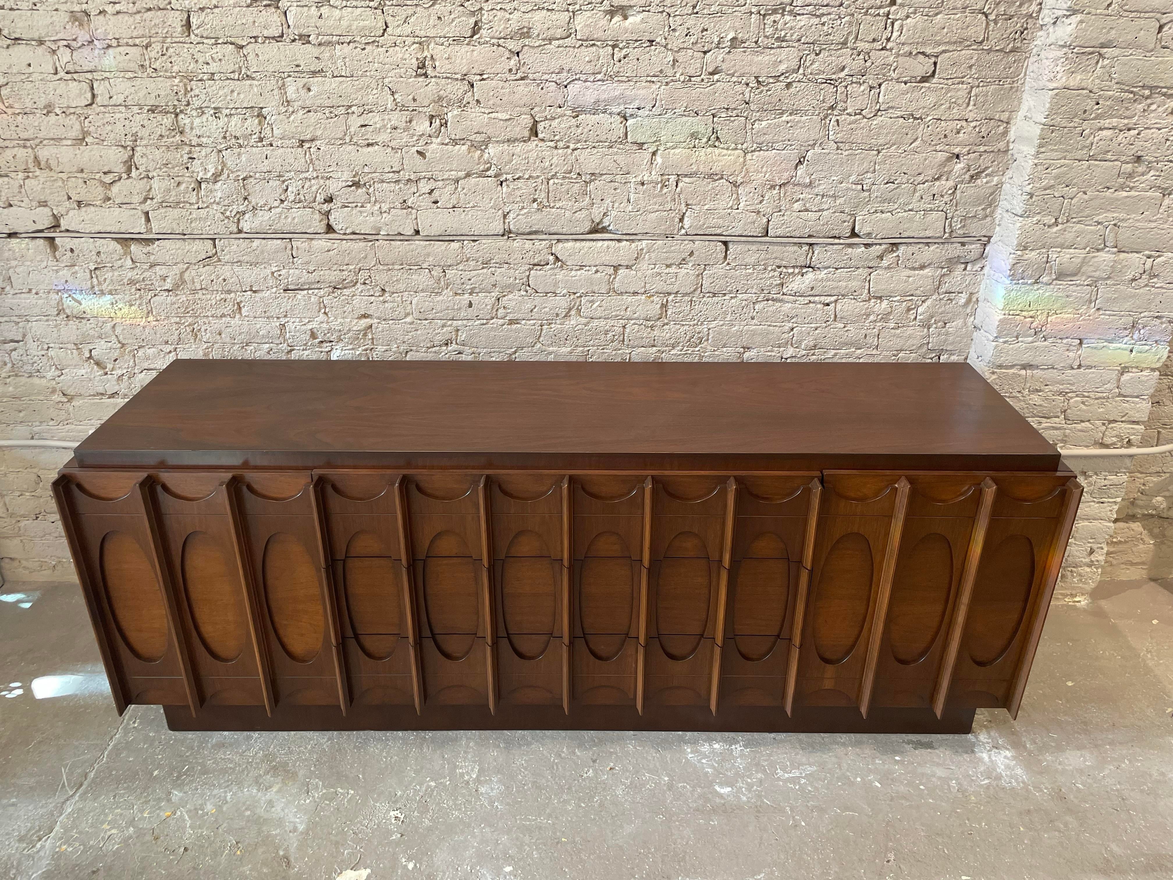 1970s Lane Brutalist Wood Lowboy Dresser