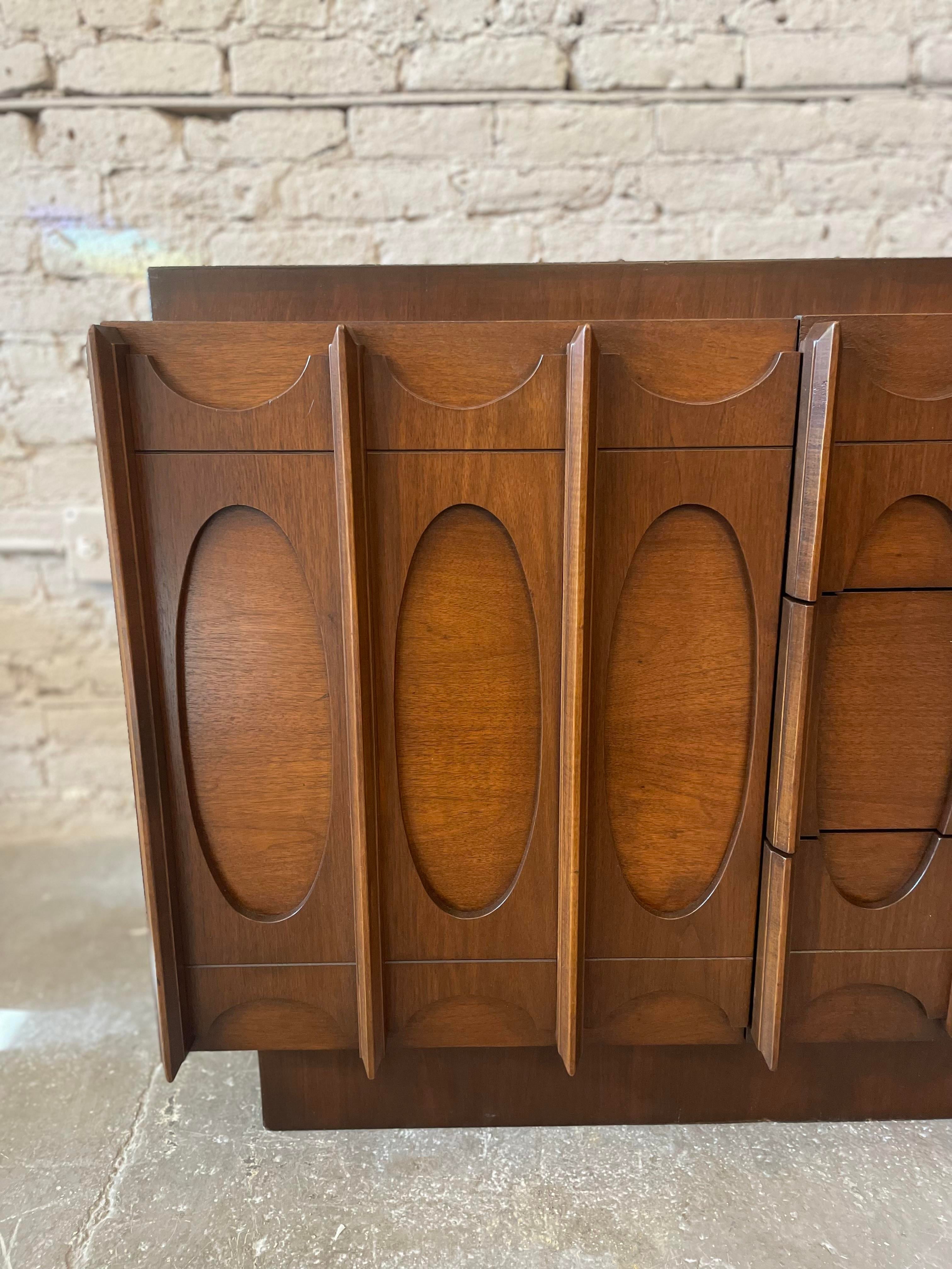 1970s Lane Brutalist Wood Lowboy Dresser