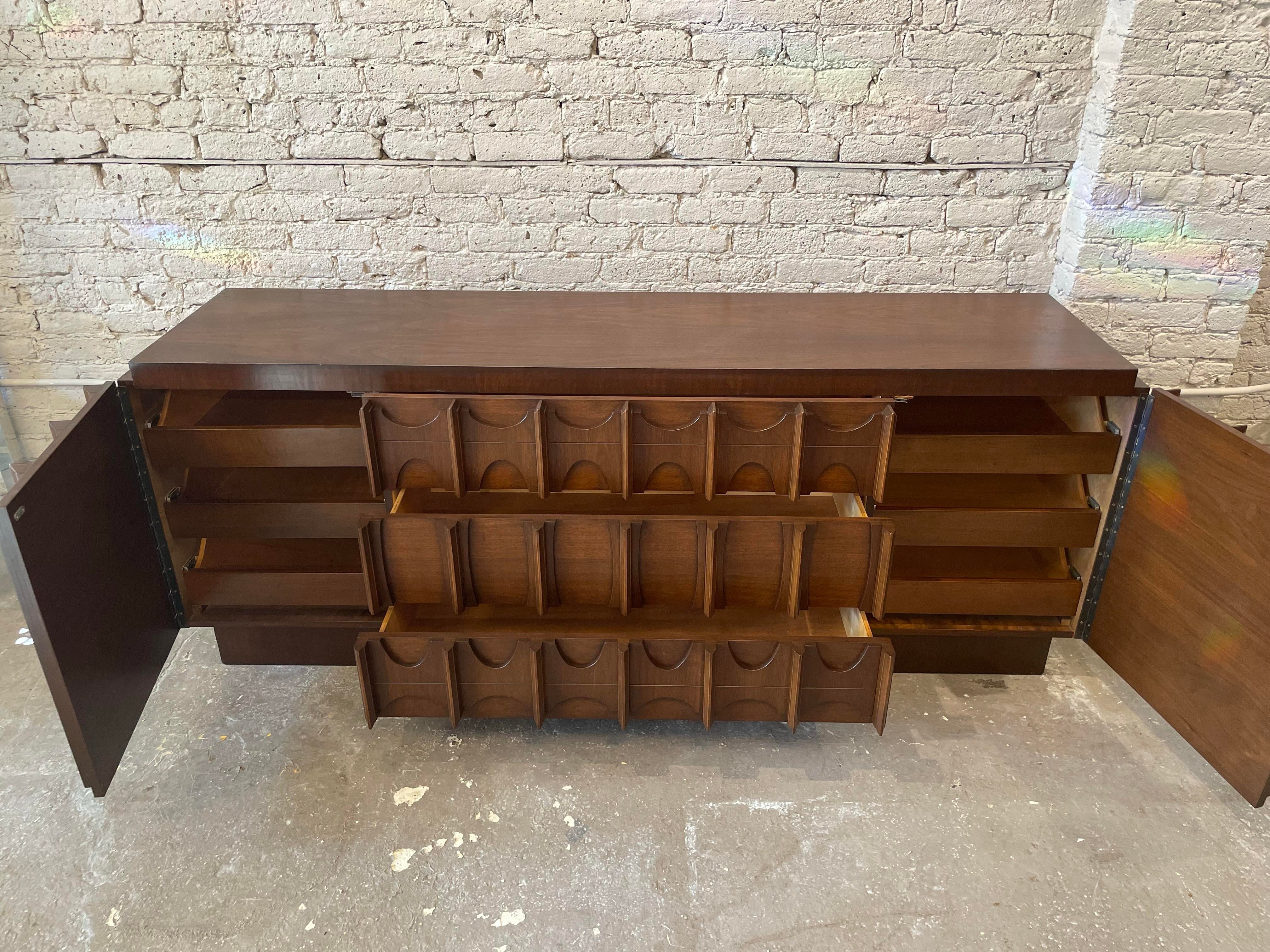 1970s Lane Brutalist Wood Lowboy Dresser