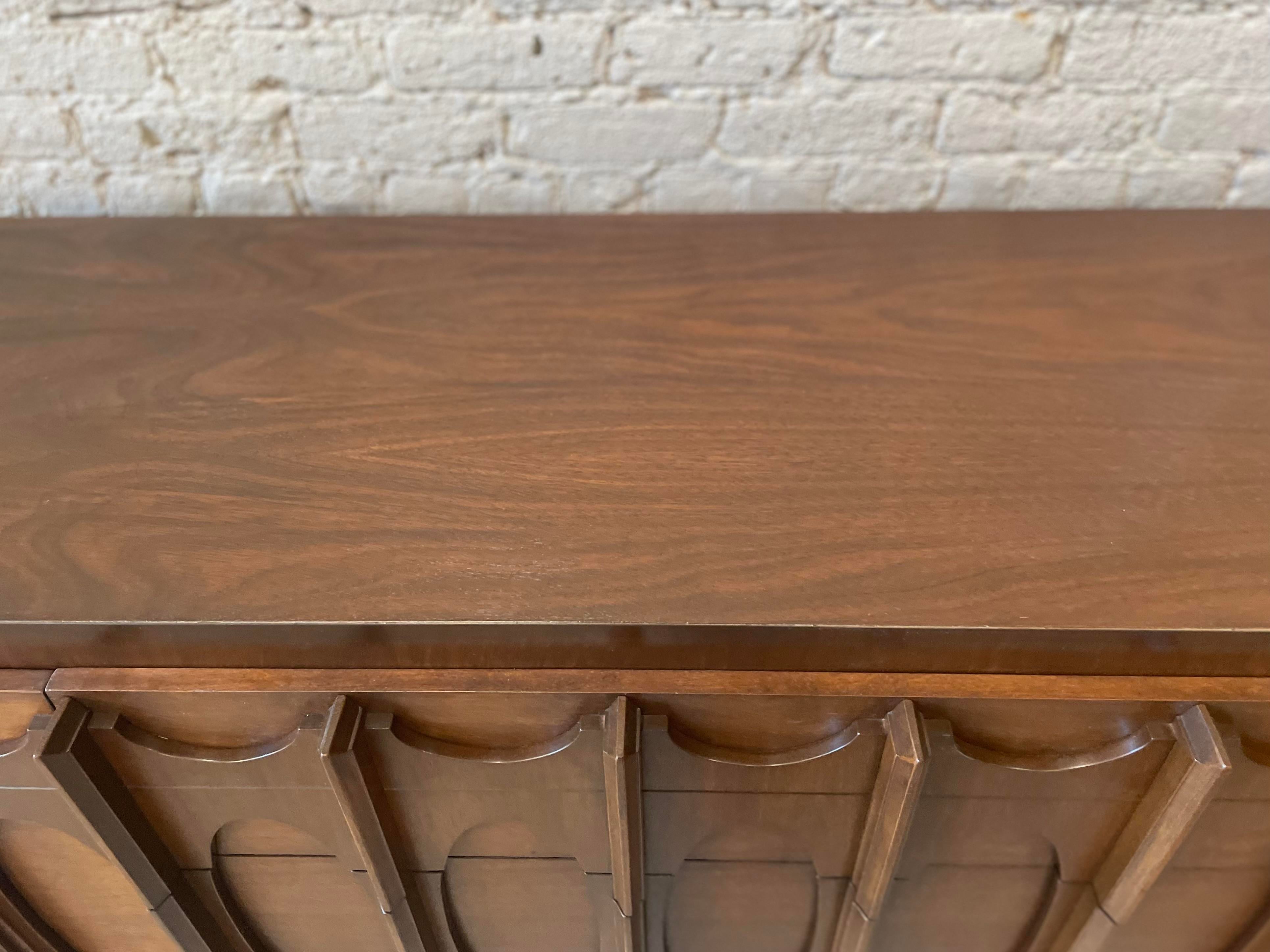 1970s Lane Brutalist Wood Lowboy Dresser