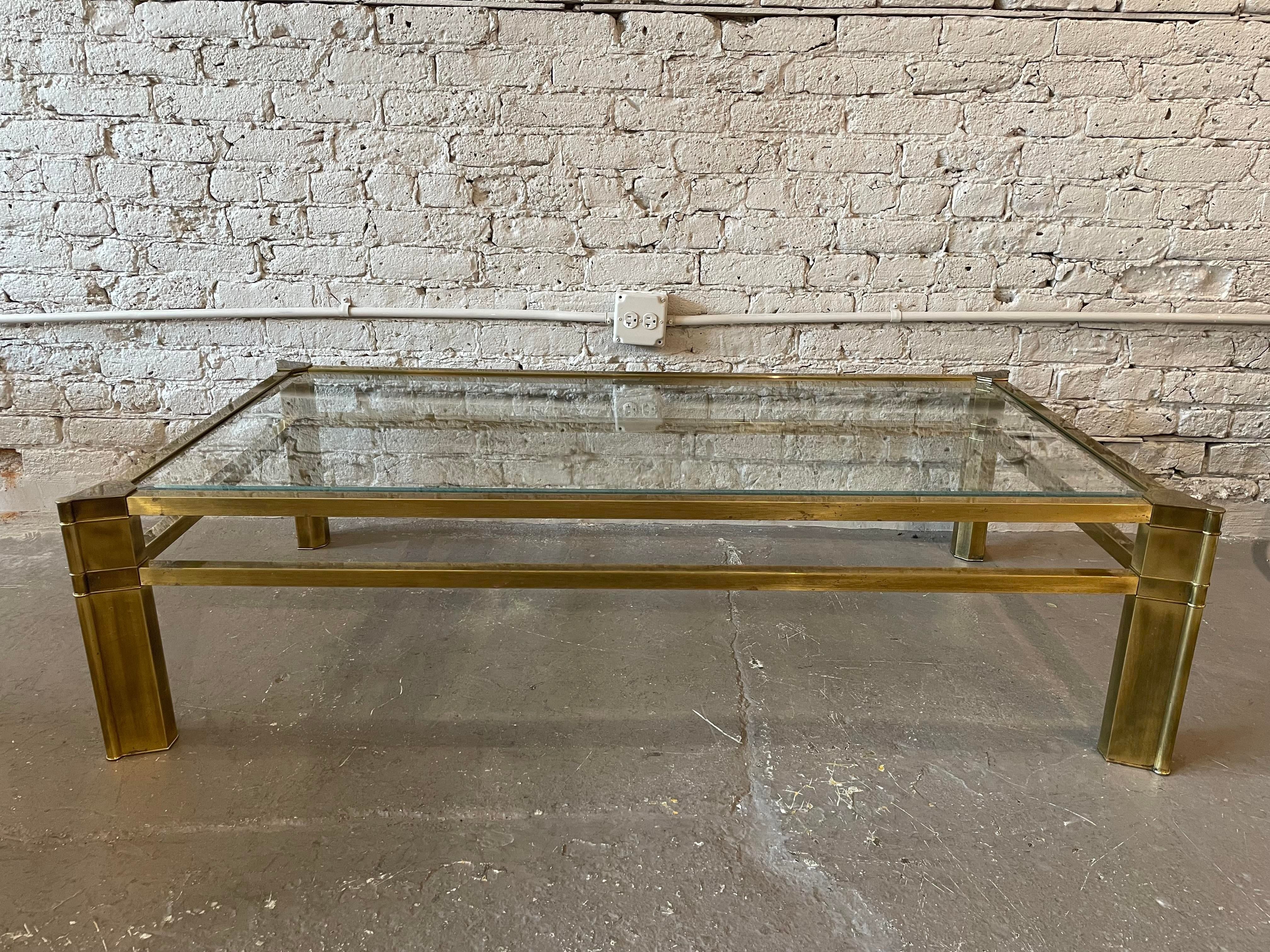 1970s Mastercraft Brass and Beveled Glass Coffee Table