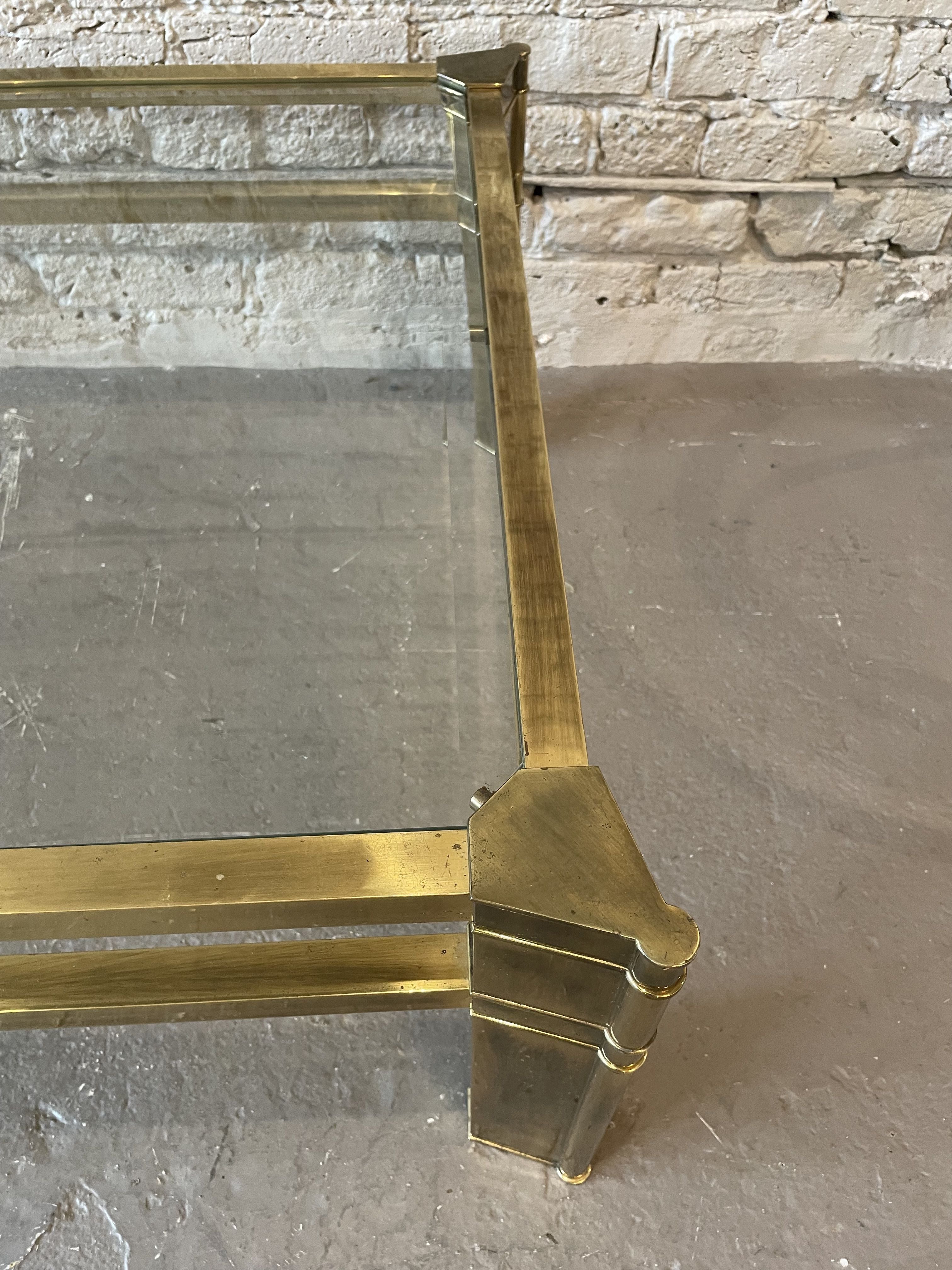 1970s Mastercraft Brass and Beveled Glass Coffee Table