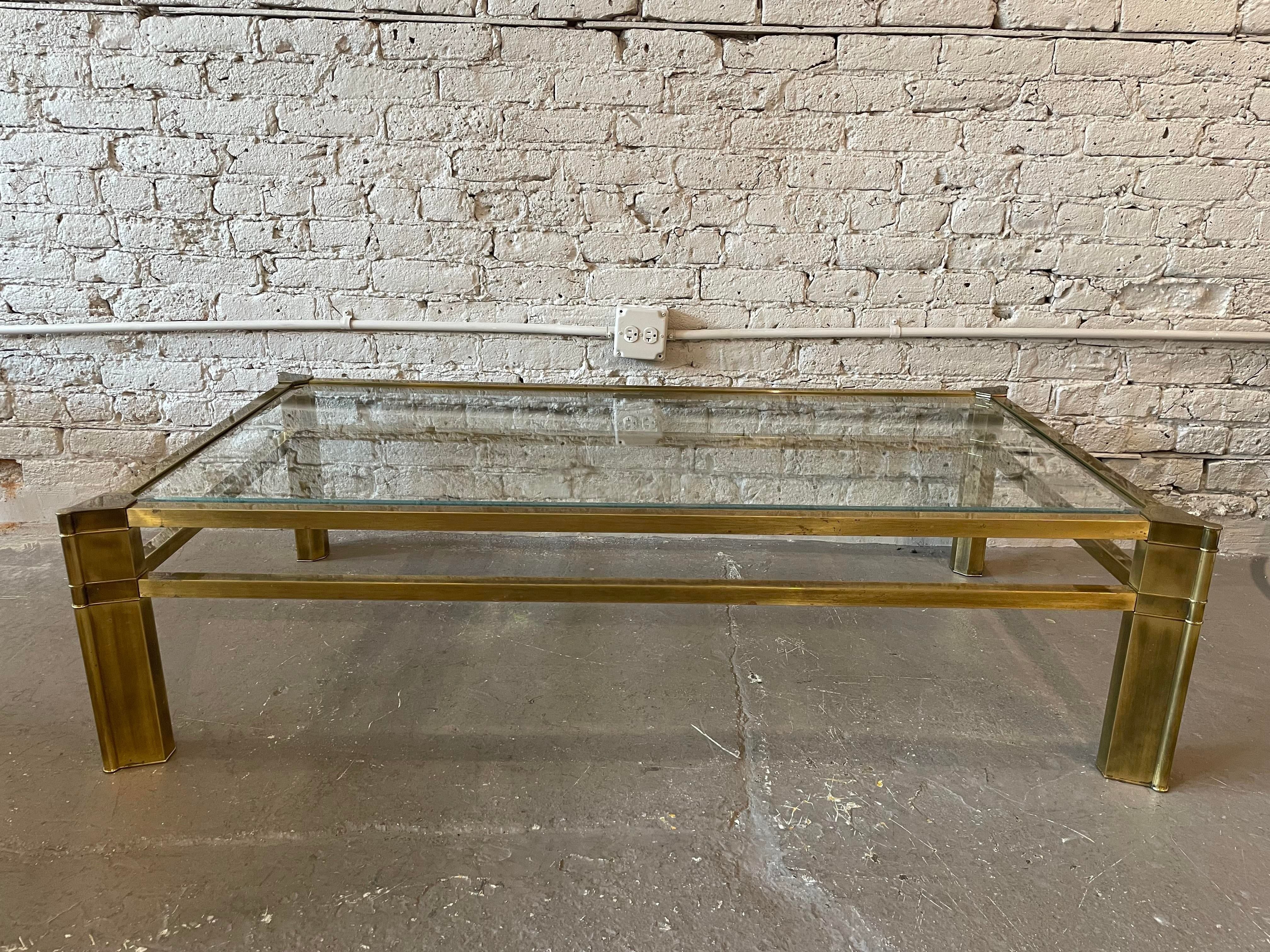 1970s Mastercraft Brass and Beveled Glass Coffee Table