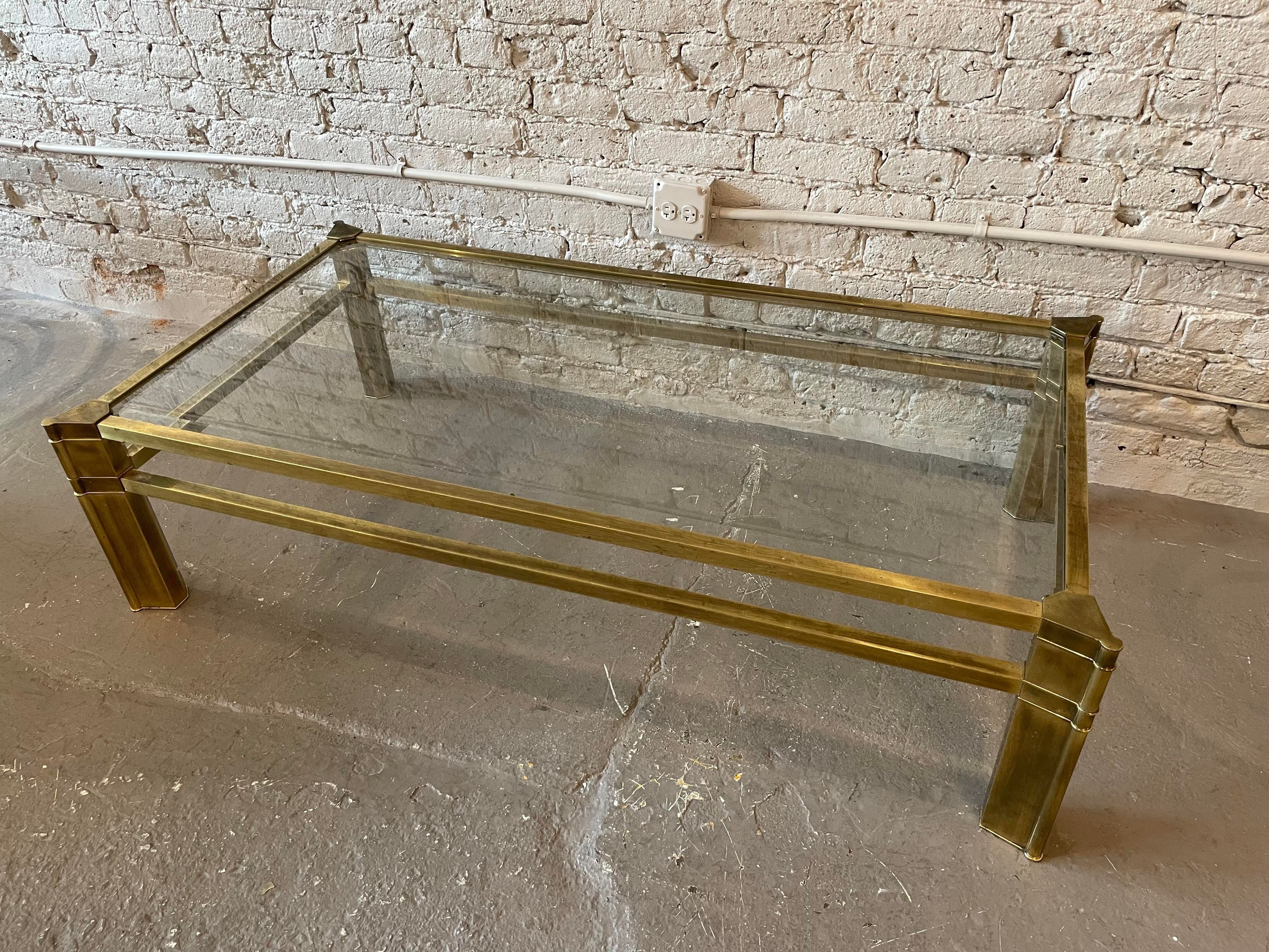 1970s Mastercraft Brass and Beveled Glass Coffee Table