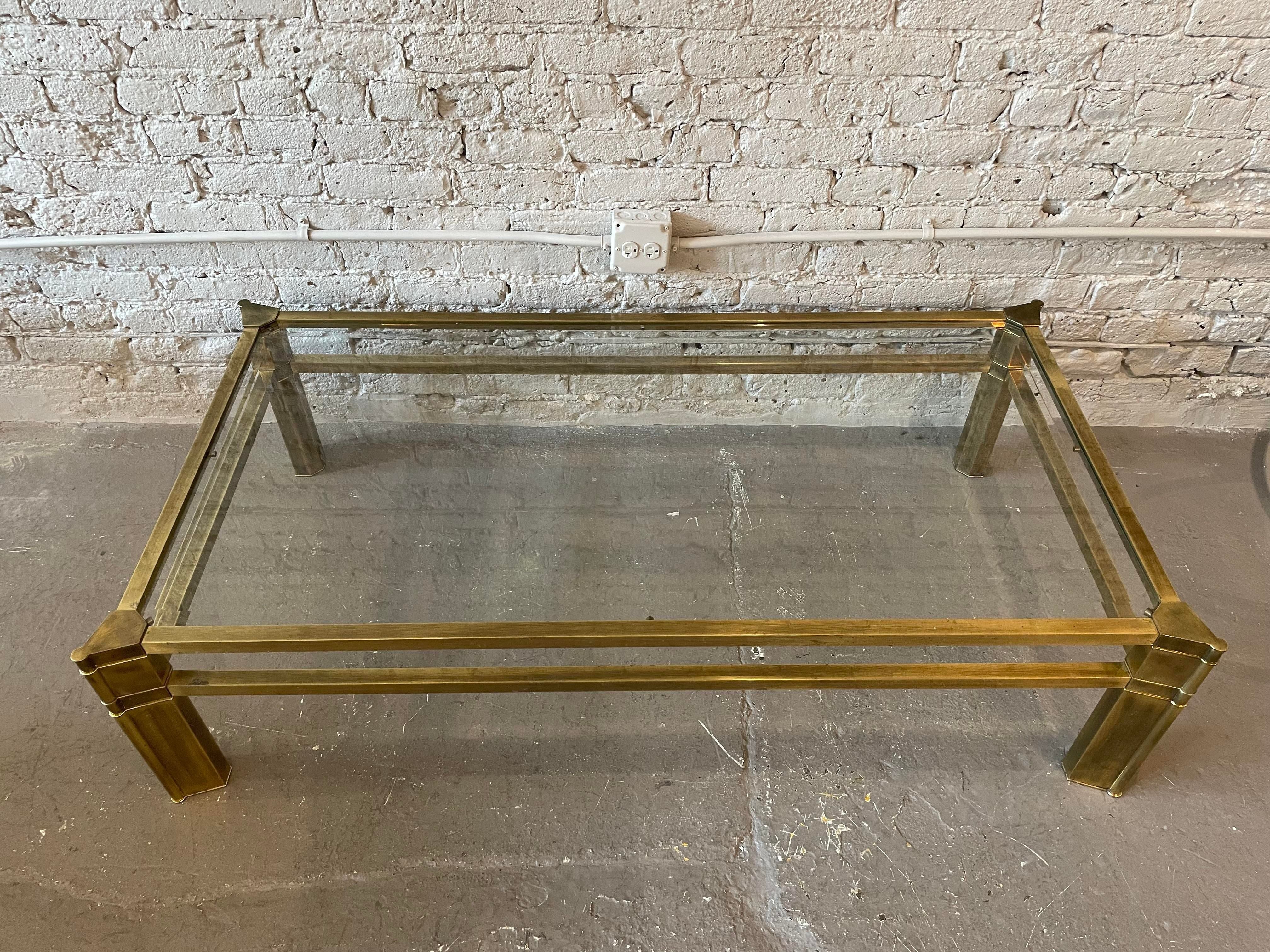 1970s Mastercraft Brass and Beveled Glass Coffee Table