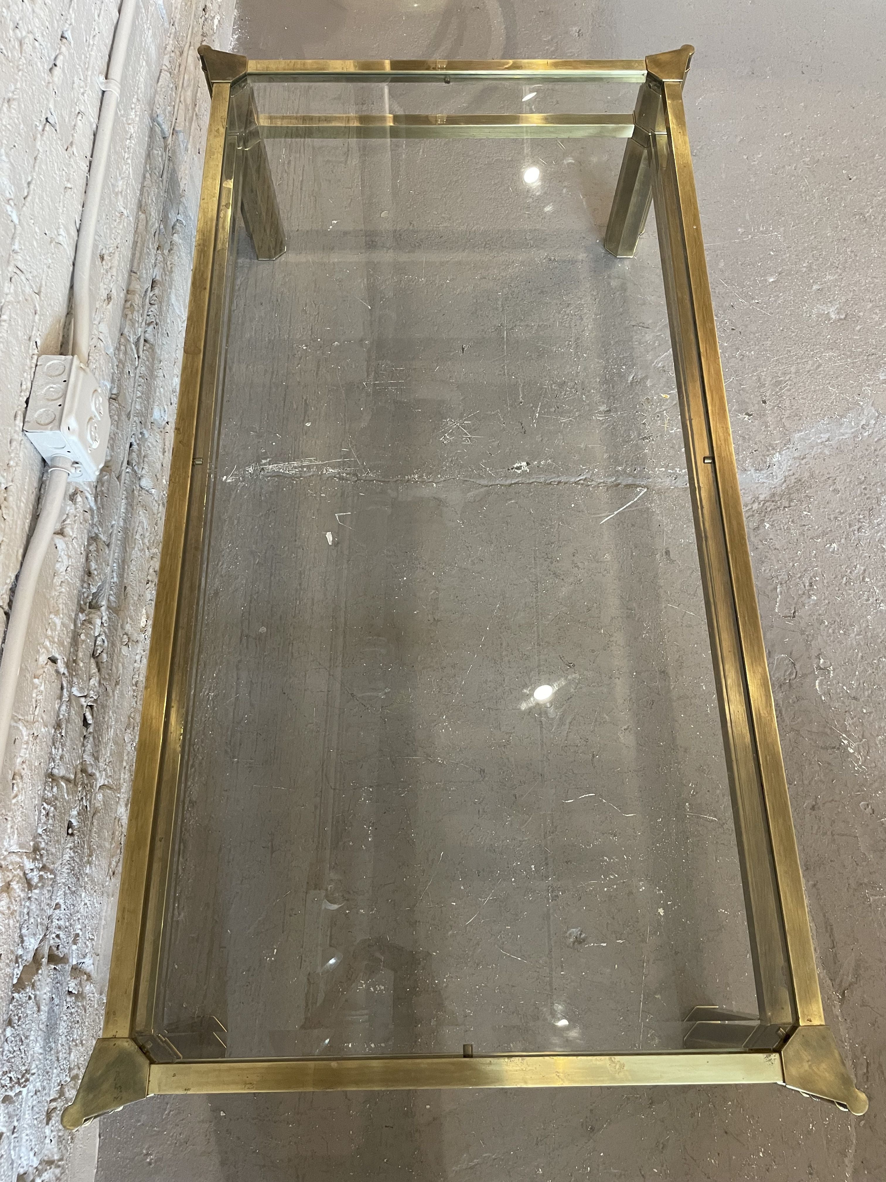 1970s Mastercraft Brass and Beveled Glass Coffee Table