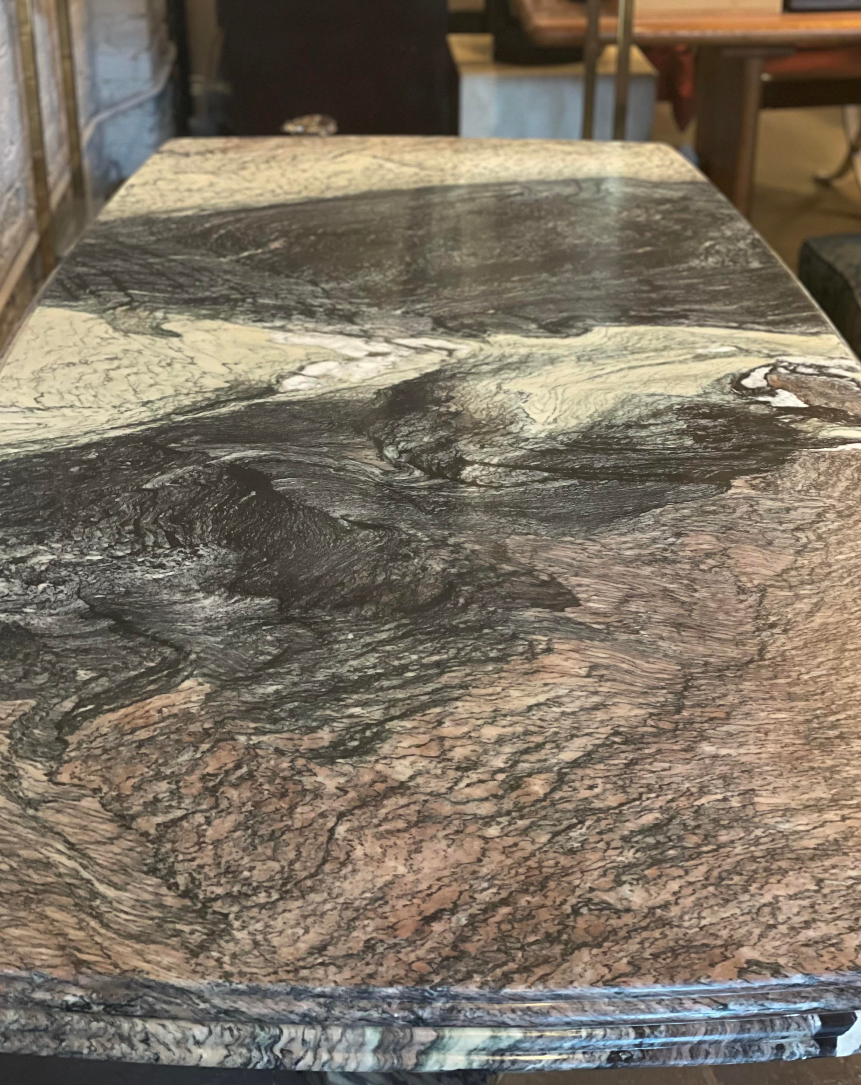 1970s Postmodern Cipollino Ondulato Marble Dining Table With Channeled Edge