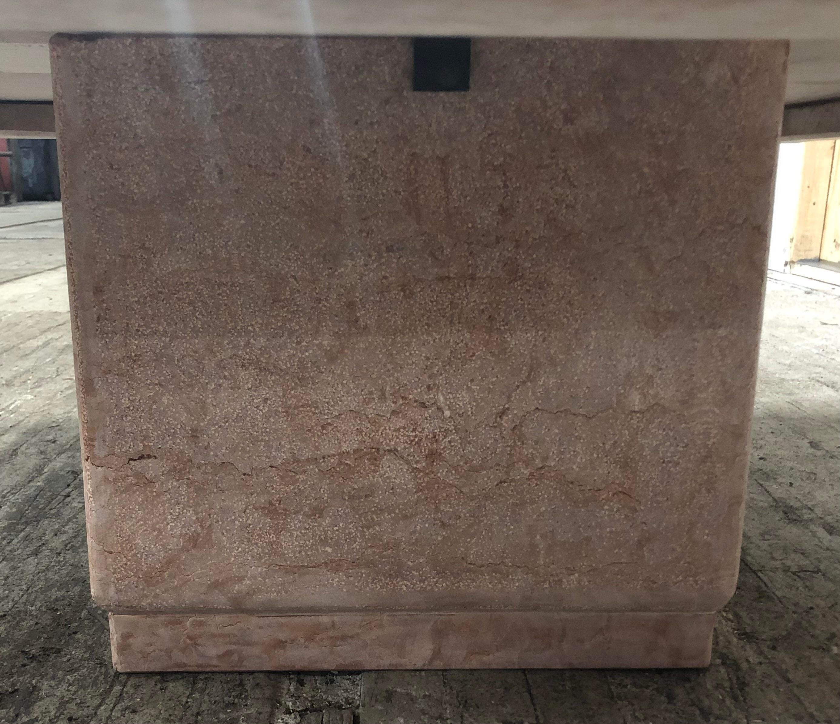 1970s Postmodern Rosso Asiago Marble Travertine Coffee Table Stone International Italy Signed