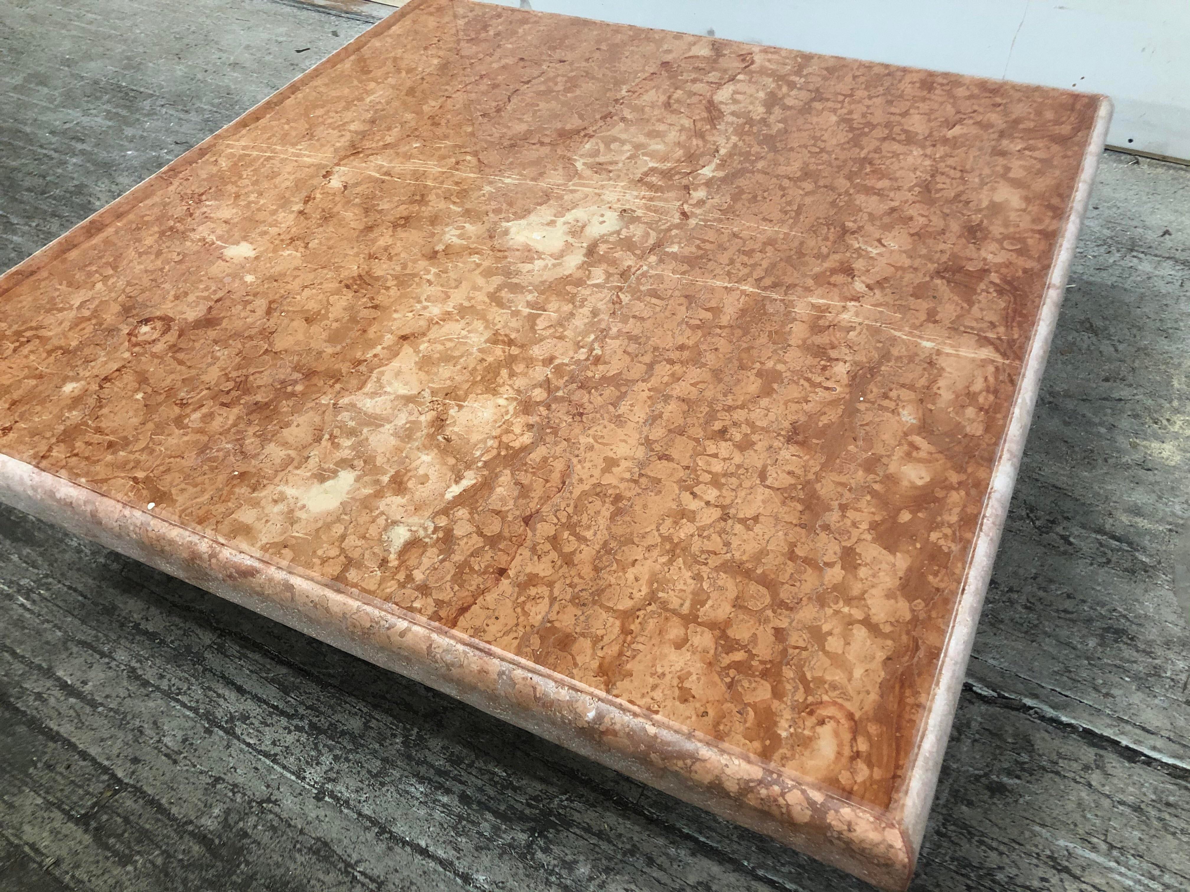 1970s Postmodern Rosso Asiago Marble Travertine Coffee Table Stone International Italy Signed