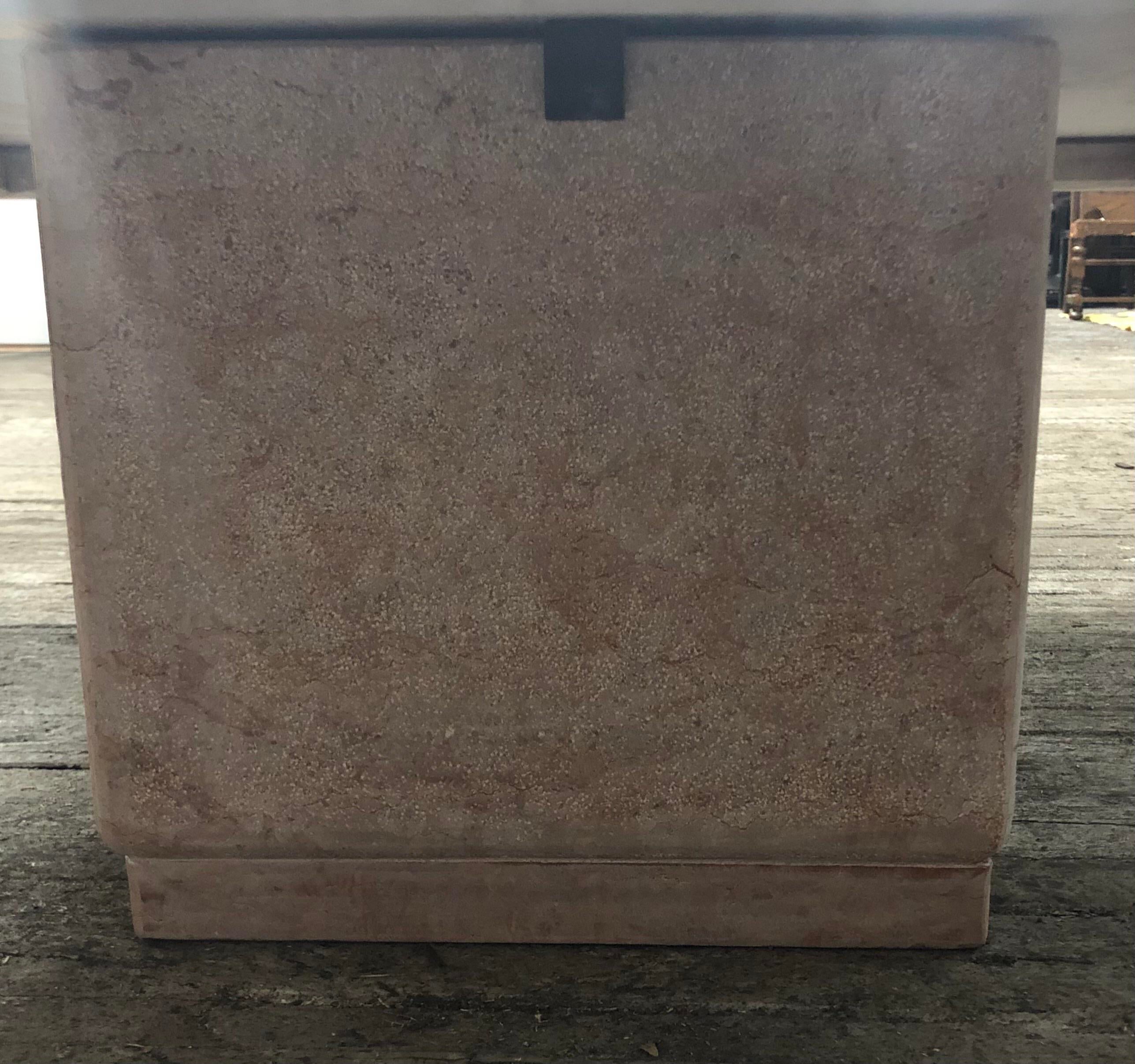 1970s Postmodern Rosso Asiago Marble Travertine Coffee Table Stone International Italy Signed