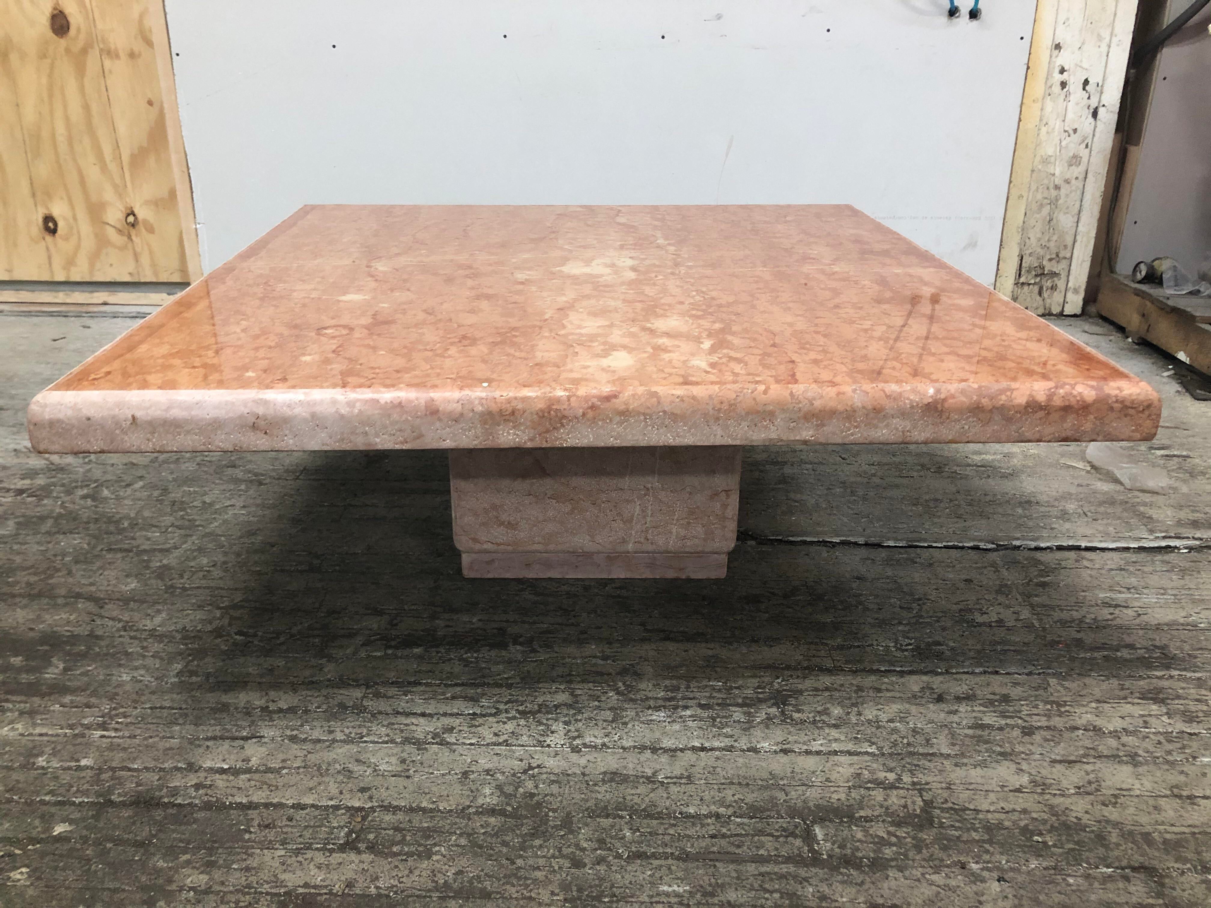 1970s Postmodern Rosso Asiago Marble Travertine Coffee Table Stone International Italy Signed
