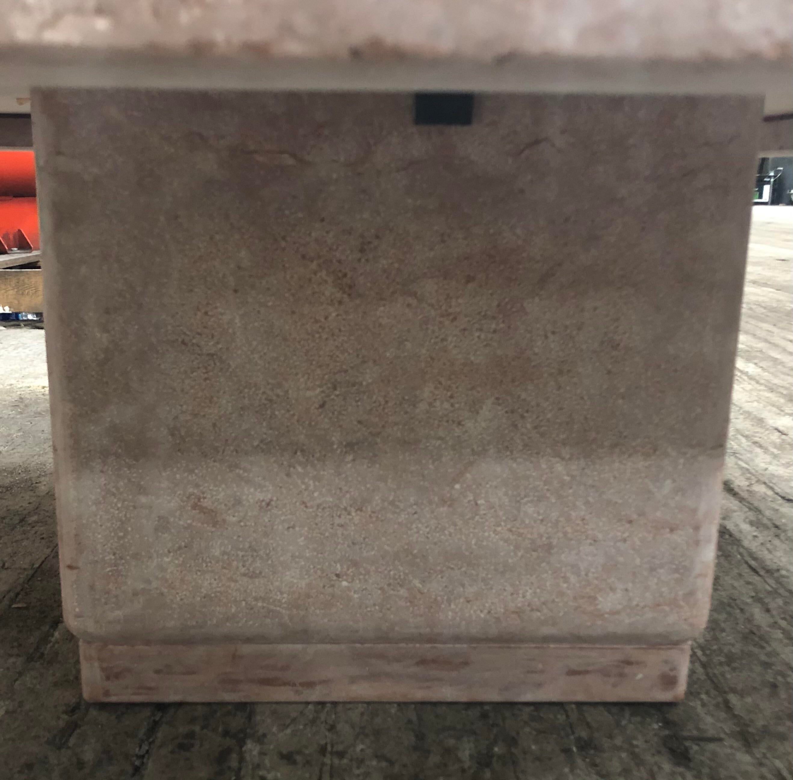 1970s Postmodern Rosso Asiago Marble Travertine Coffee Table Stone International Italy Signed