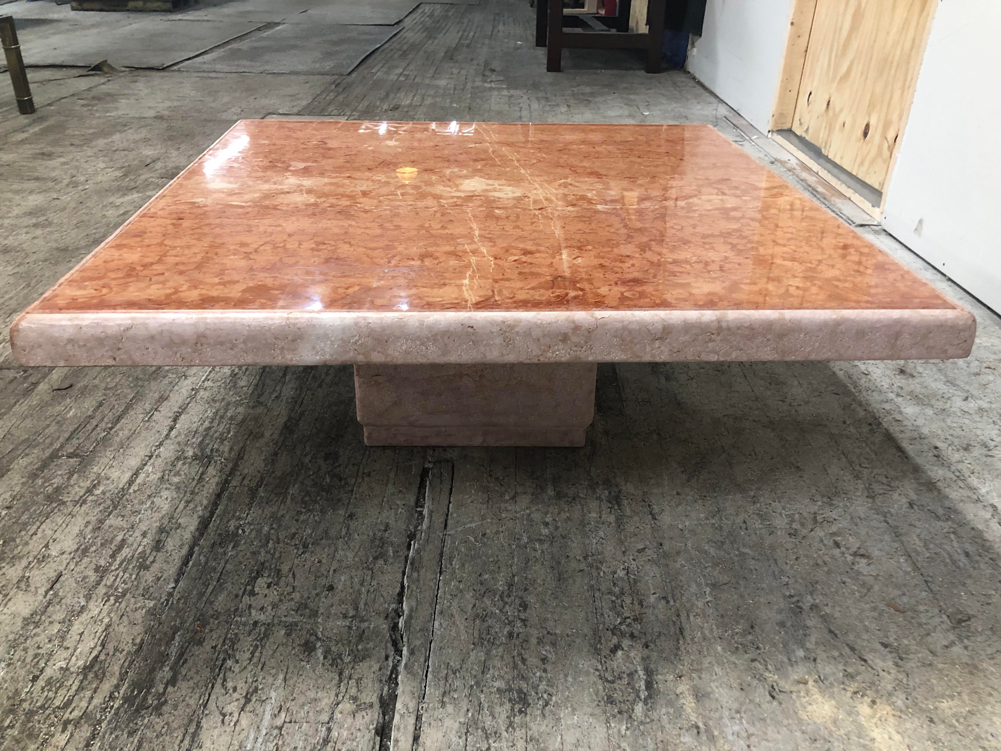 1970s Postmodern Rosso Asiago Marble Travertine Coffee Table Stone International Italy Signed