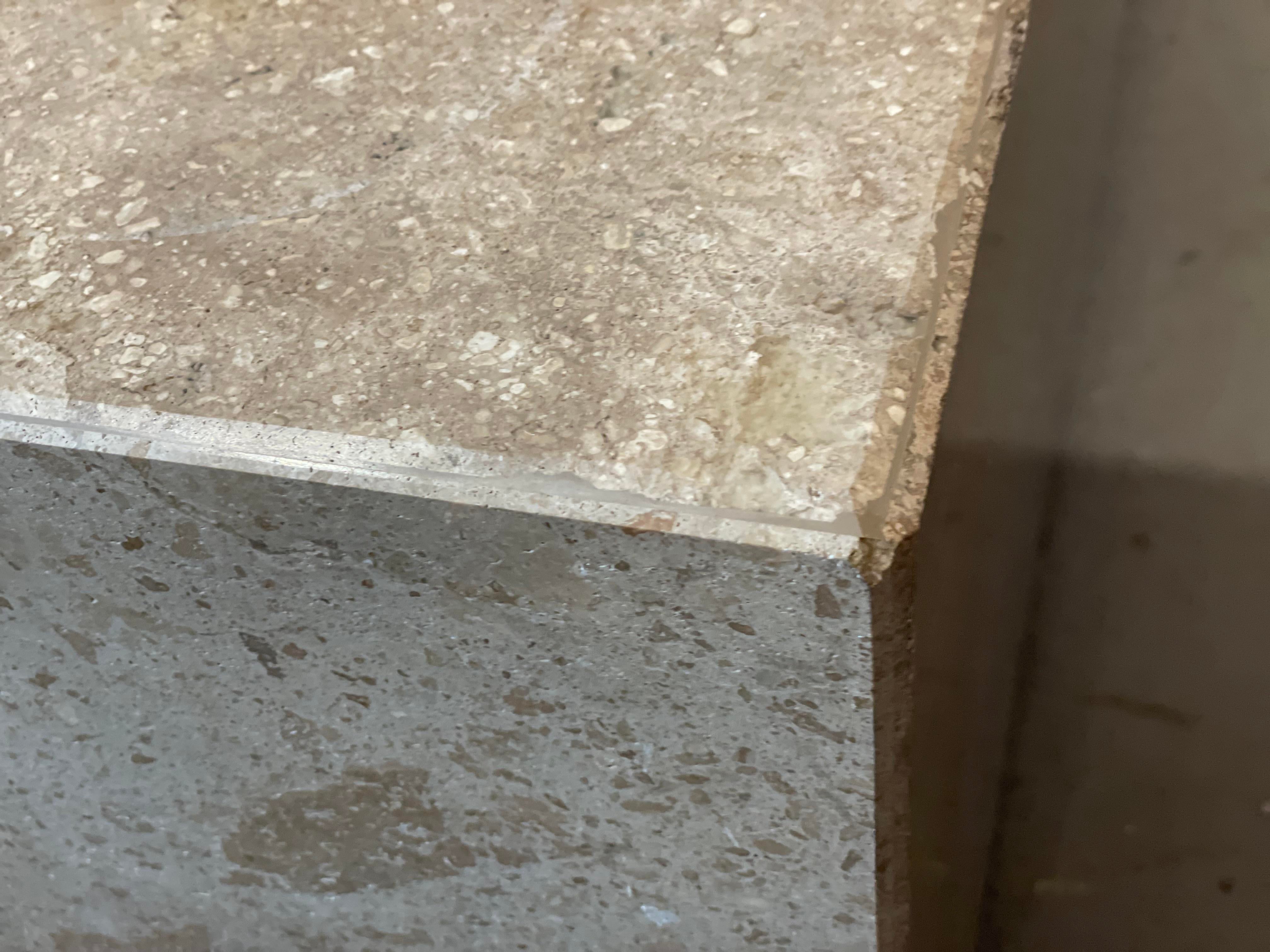 1970s Postmodern Taupe Travertine Coffee Table - a Pair