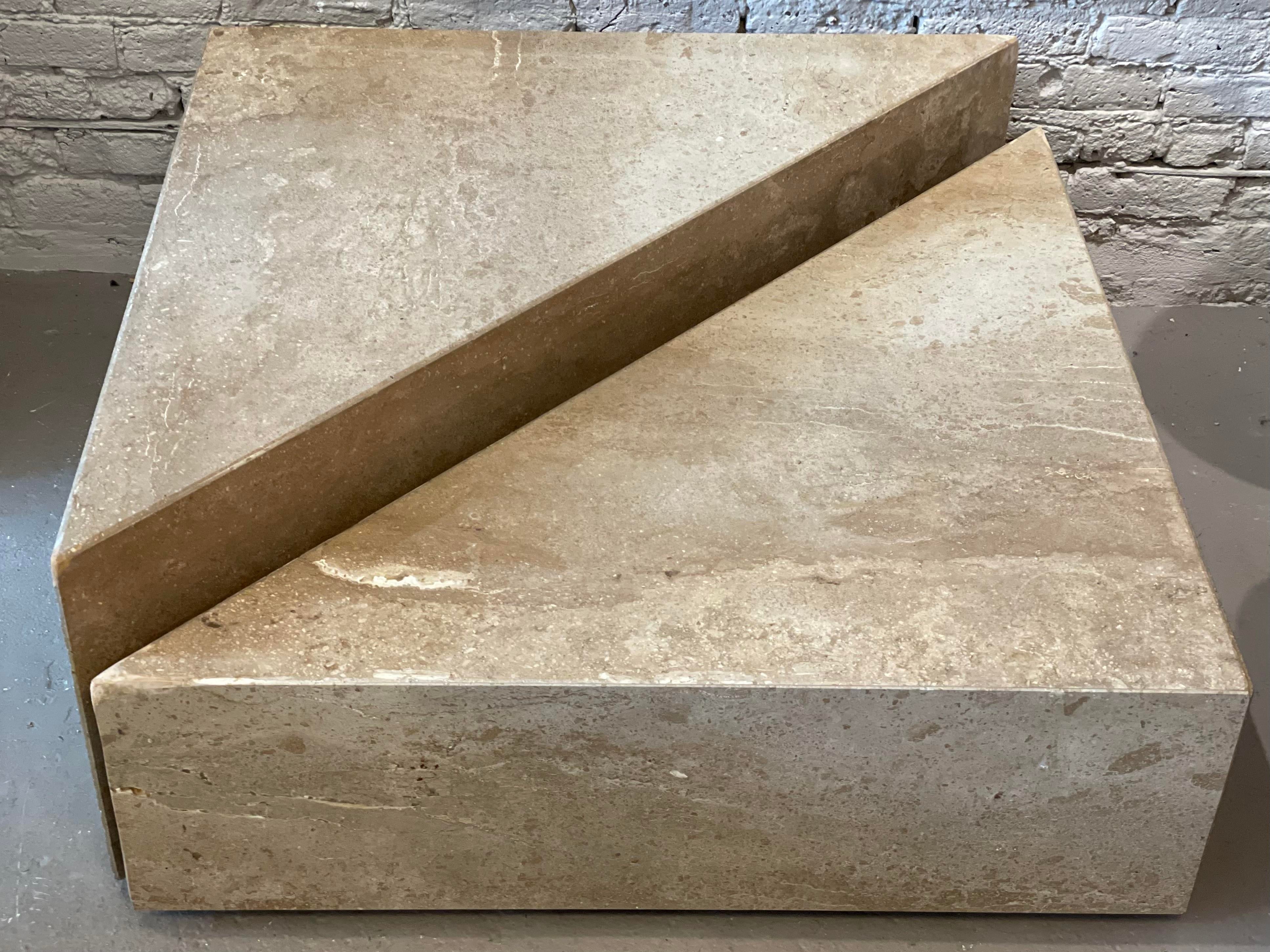 1970s Postmodern Taupe Travertine Coffee Table - a Pair