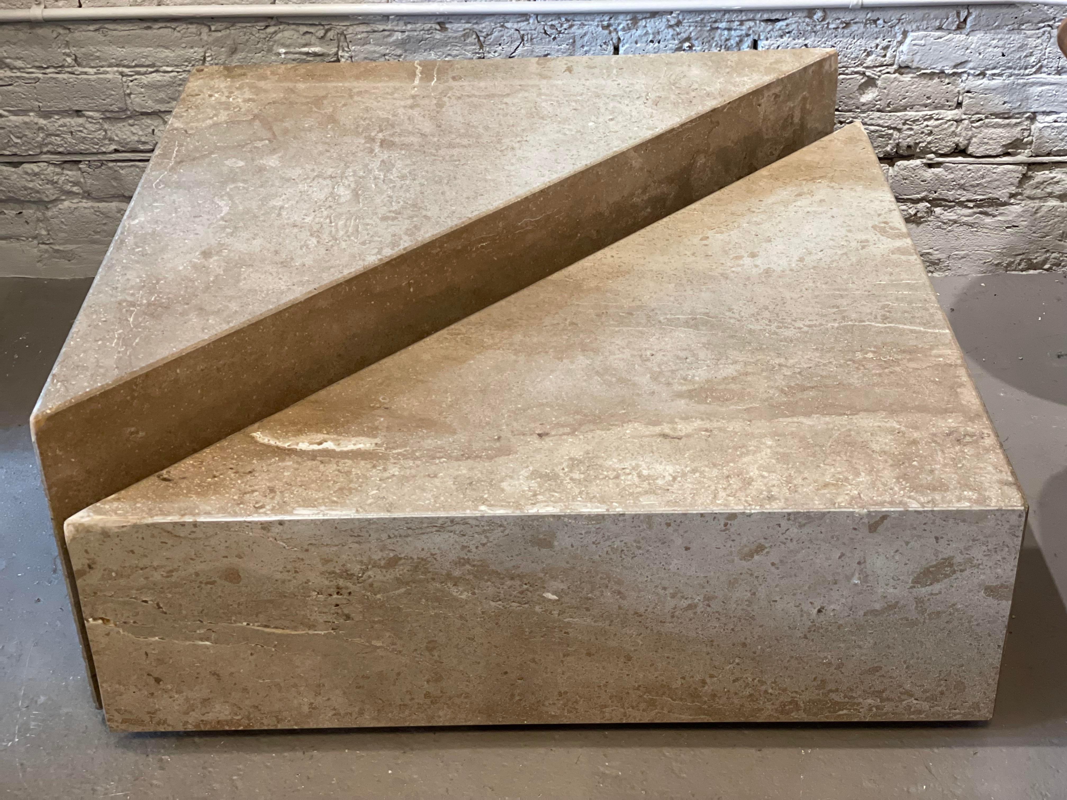 1970s Postmodern Taupe Travertine Coffee Table - a Pair