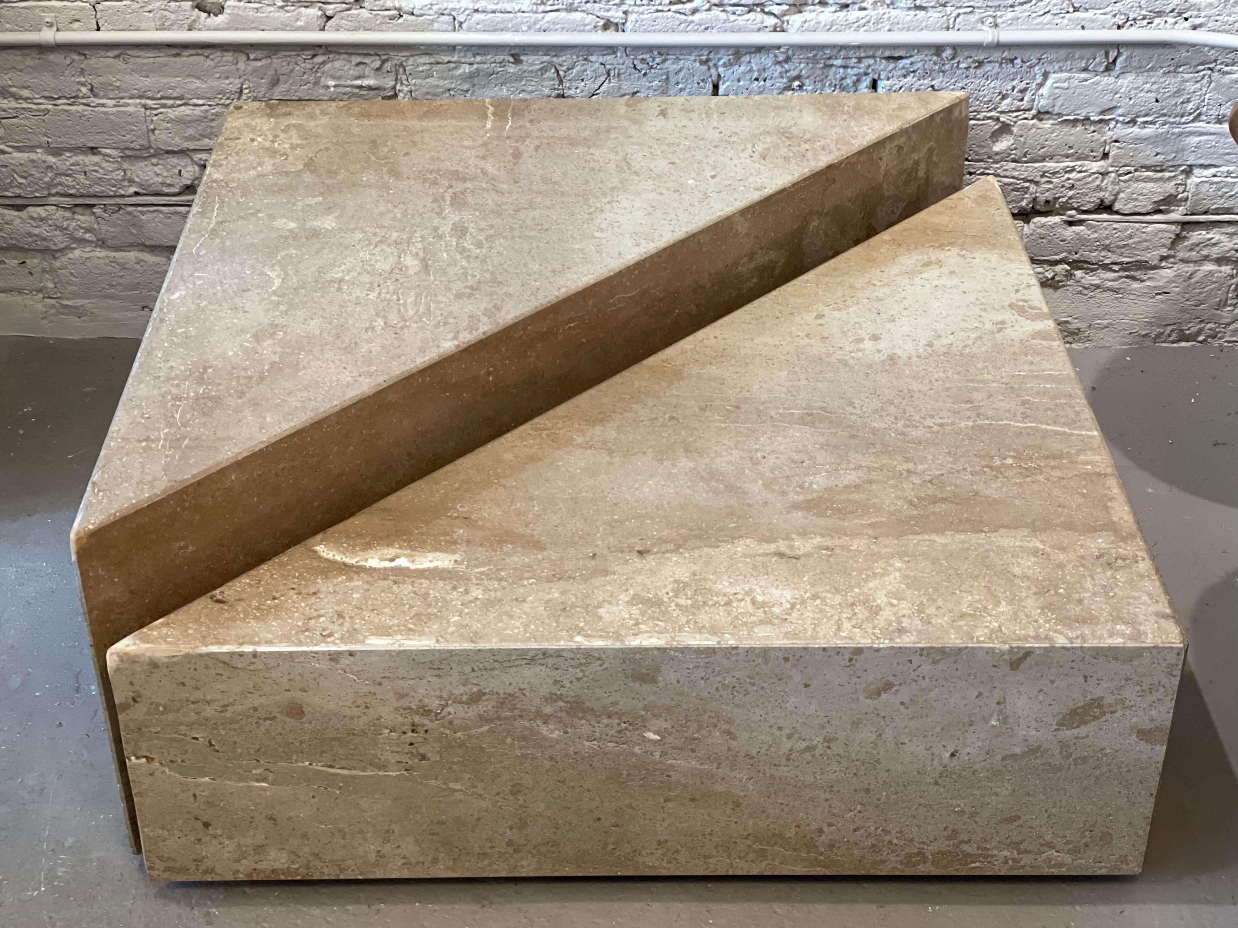 1970s Postmodern Taupe Travertine Coffee Table - a Pair