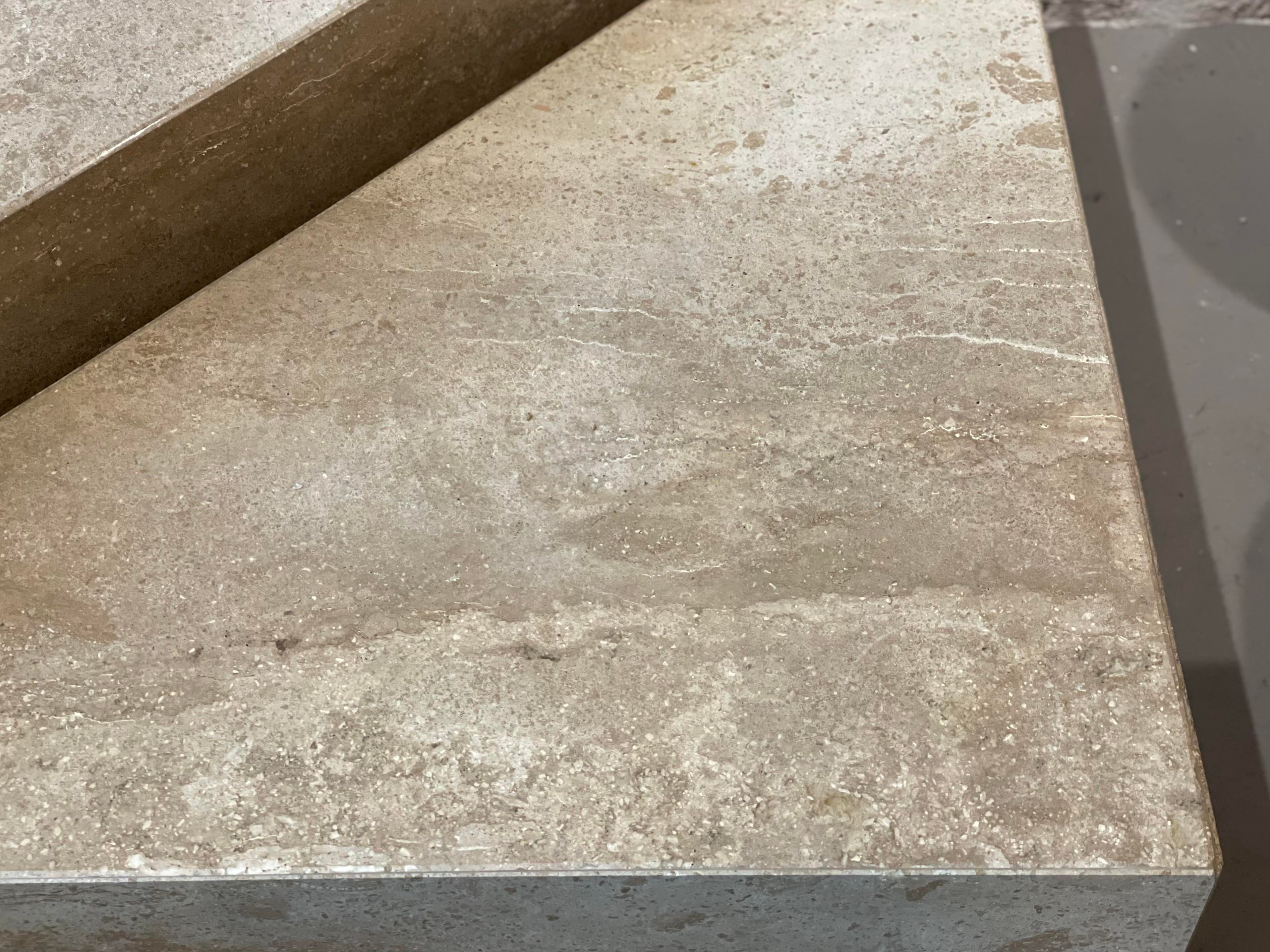 1970s Postmodern Taupe Travertine Coffee Table - a Pair