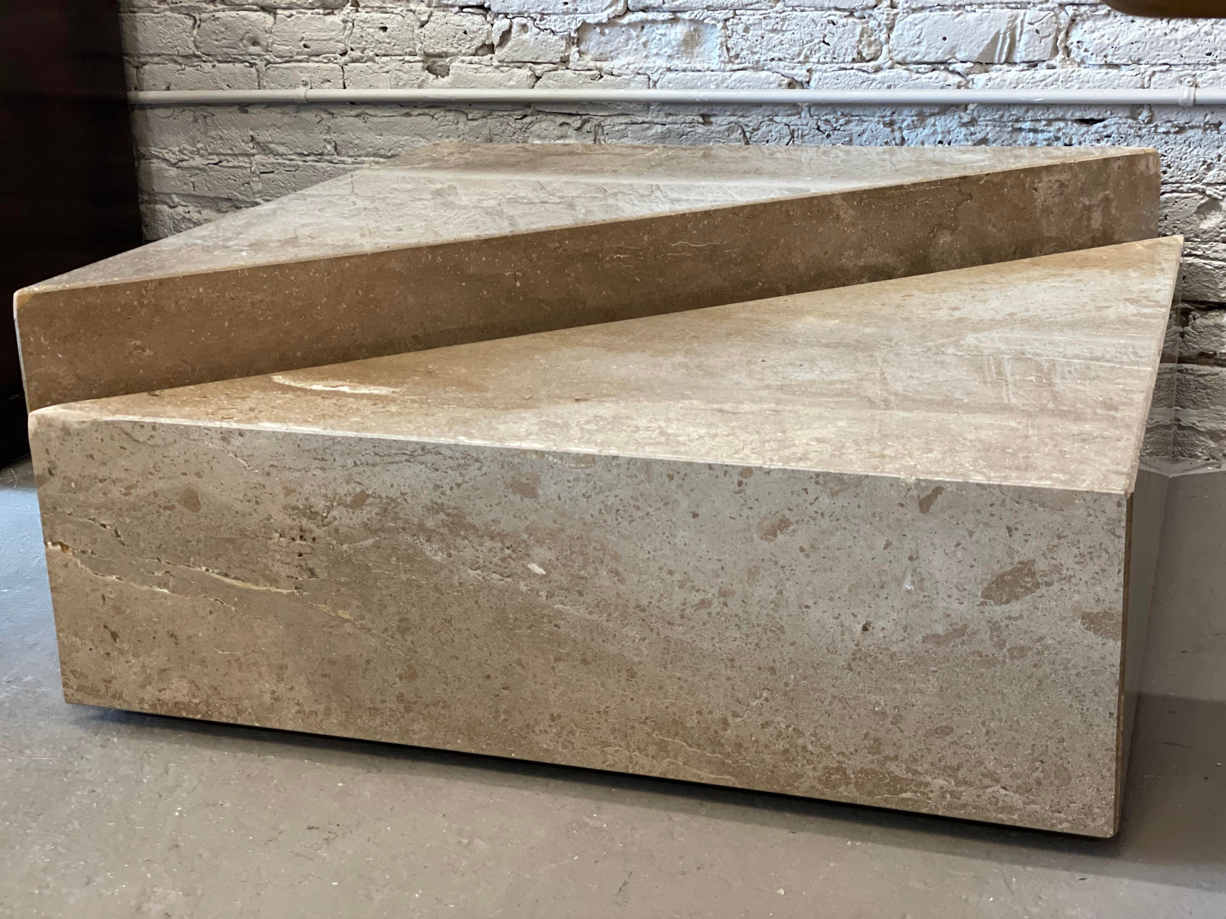 1970s Postmodern Taupe Travertine Coffee Table - a Pair