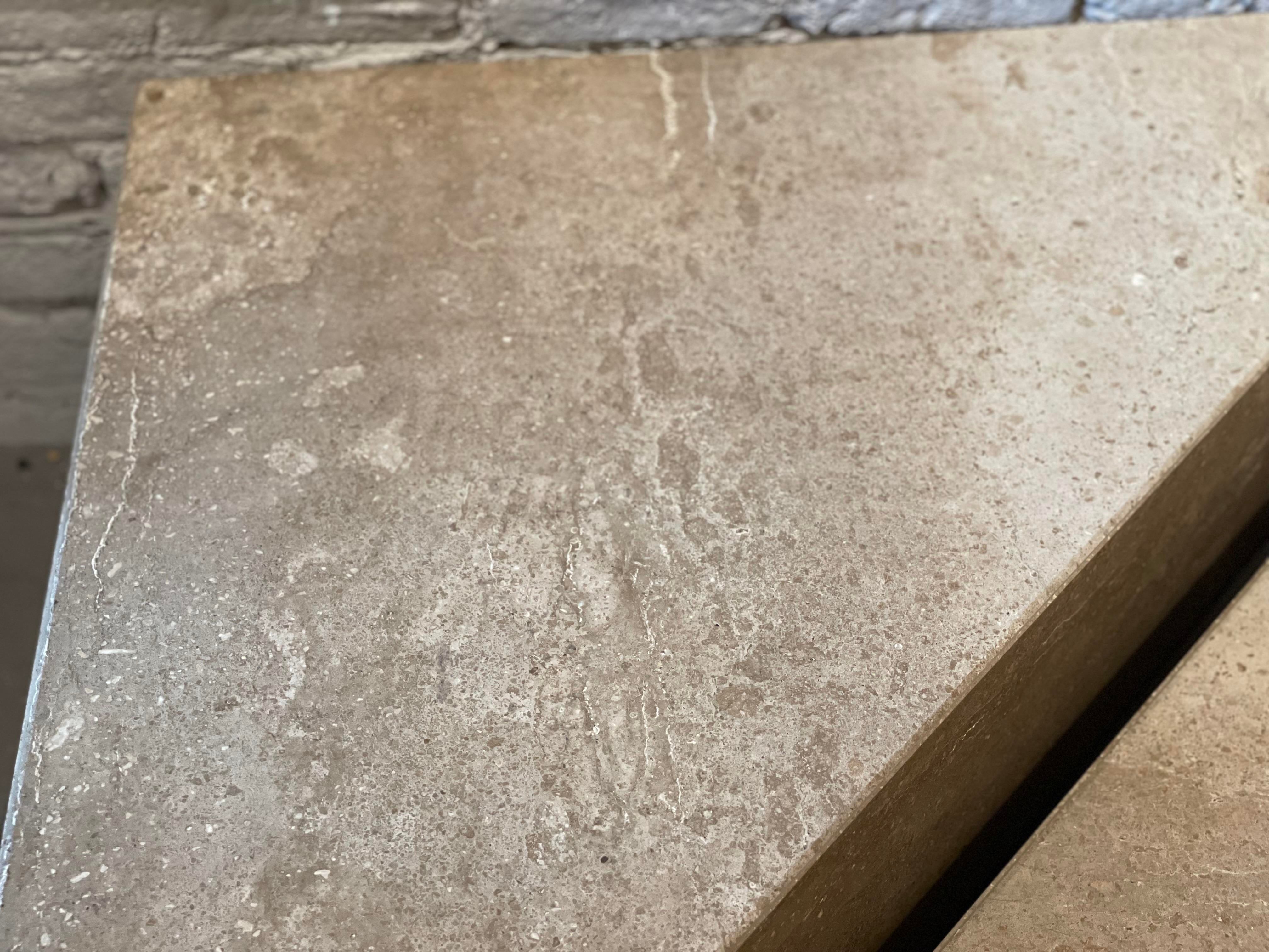 1970s Postmodern Taupe Travertine Coffee Table - a Pair