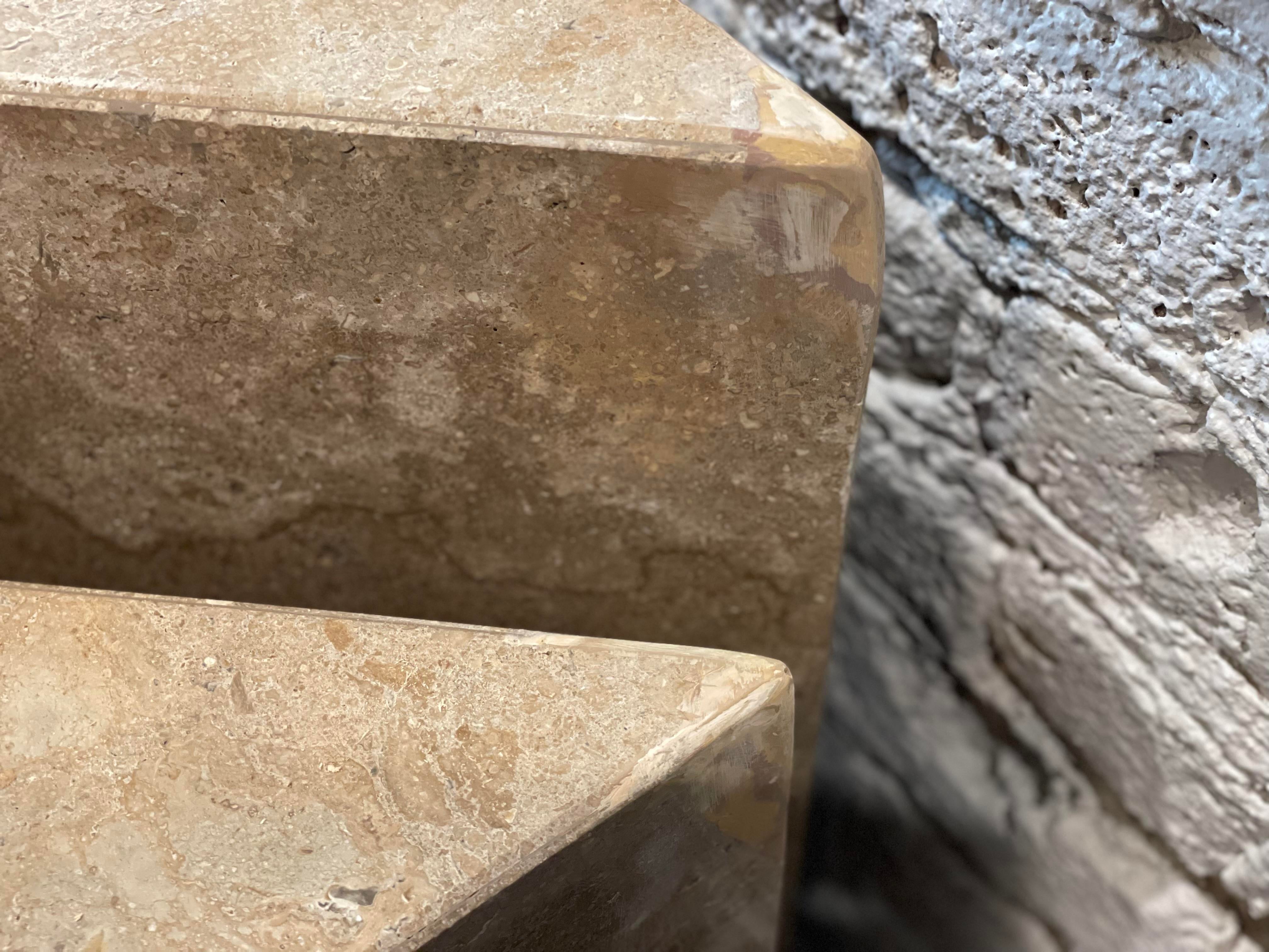 1970s Postmodern Taupe Travertine Coffee Table - a Pair