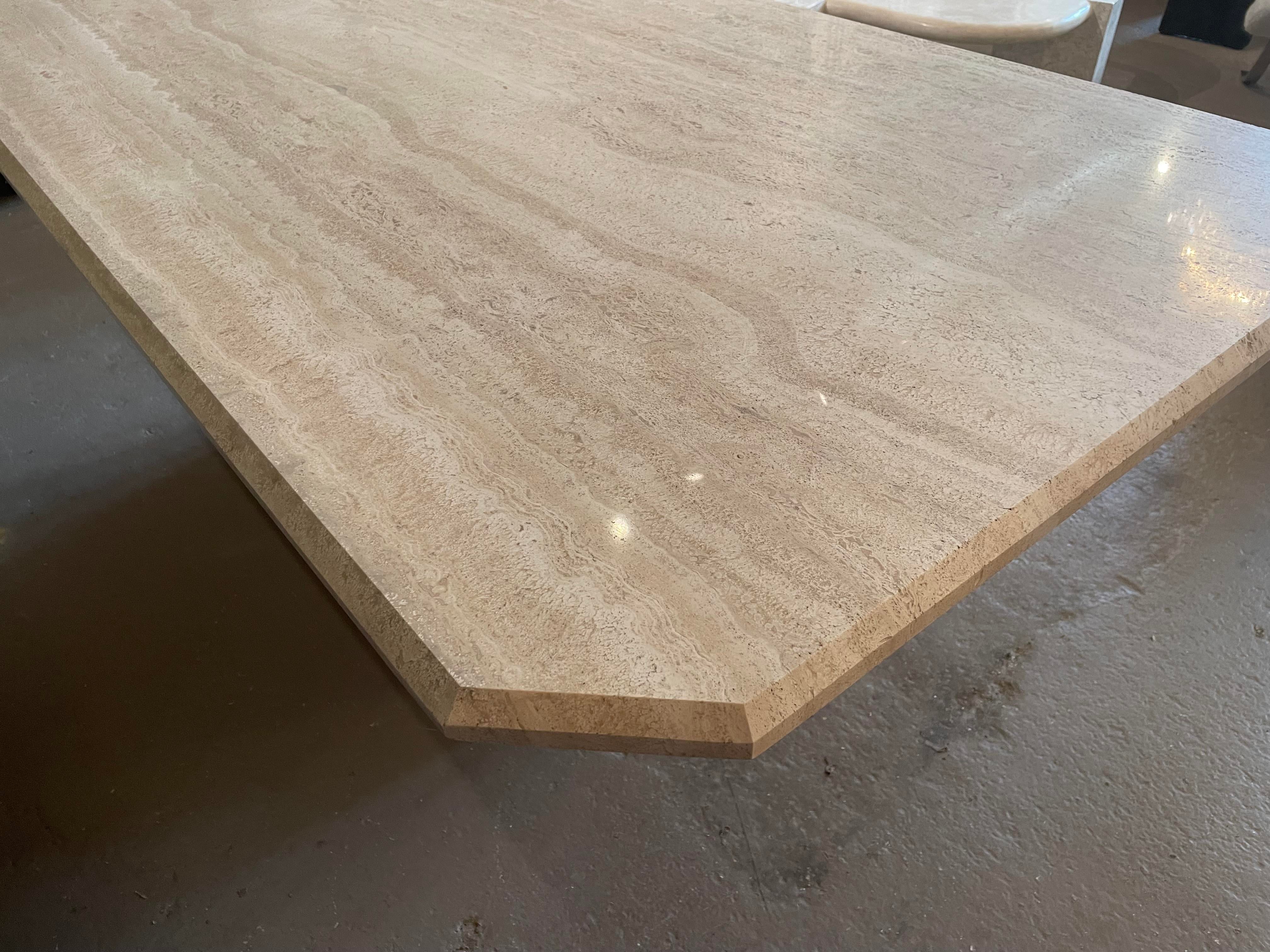 1970s Postmodern Travertine Dining Table With Angled Edge Top and Base