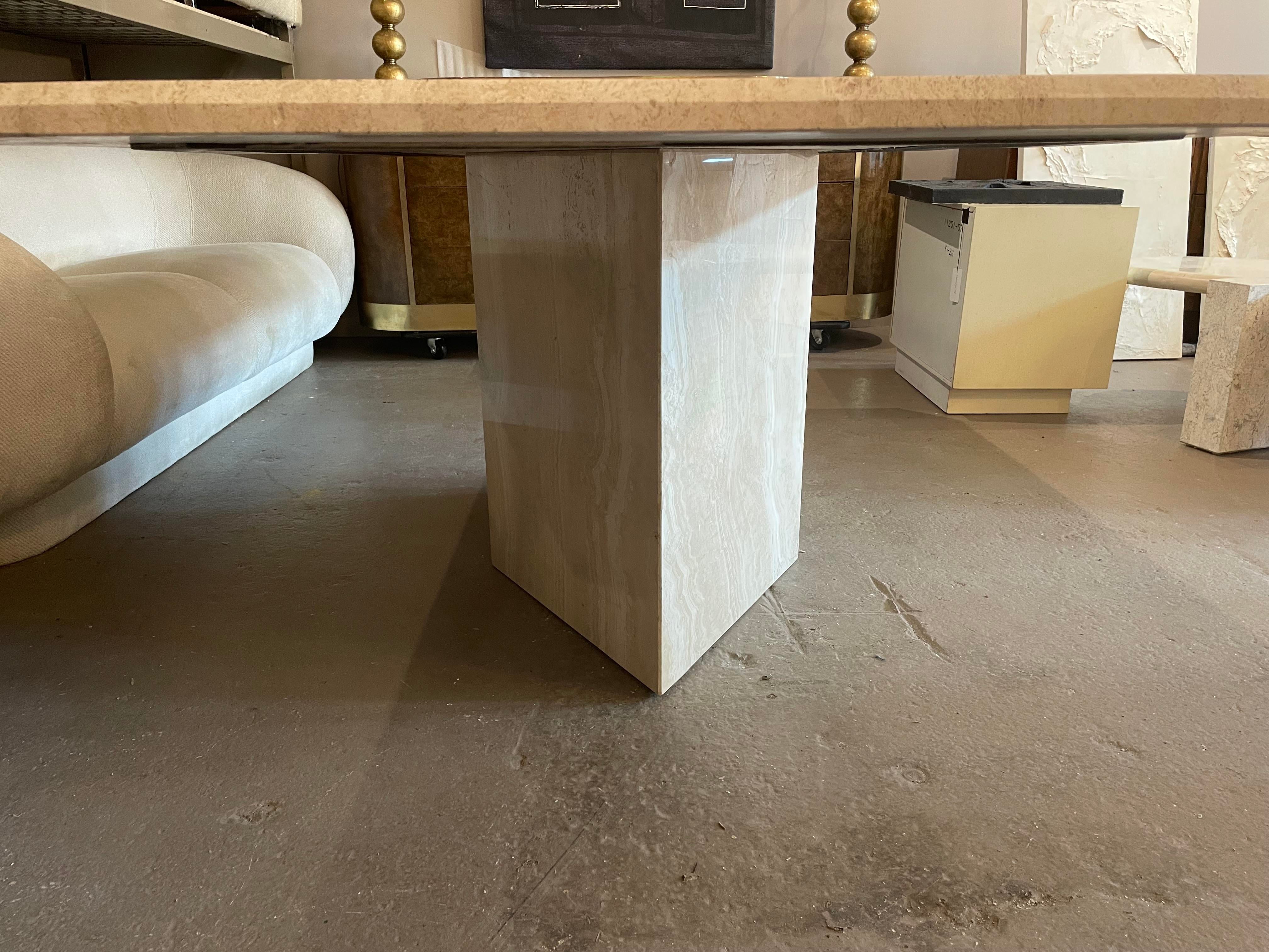 1970s Postmodern Travertine Dining Table With Angled Edge Top and Base