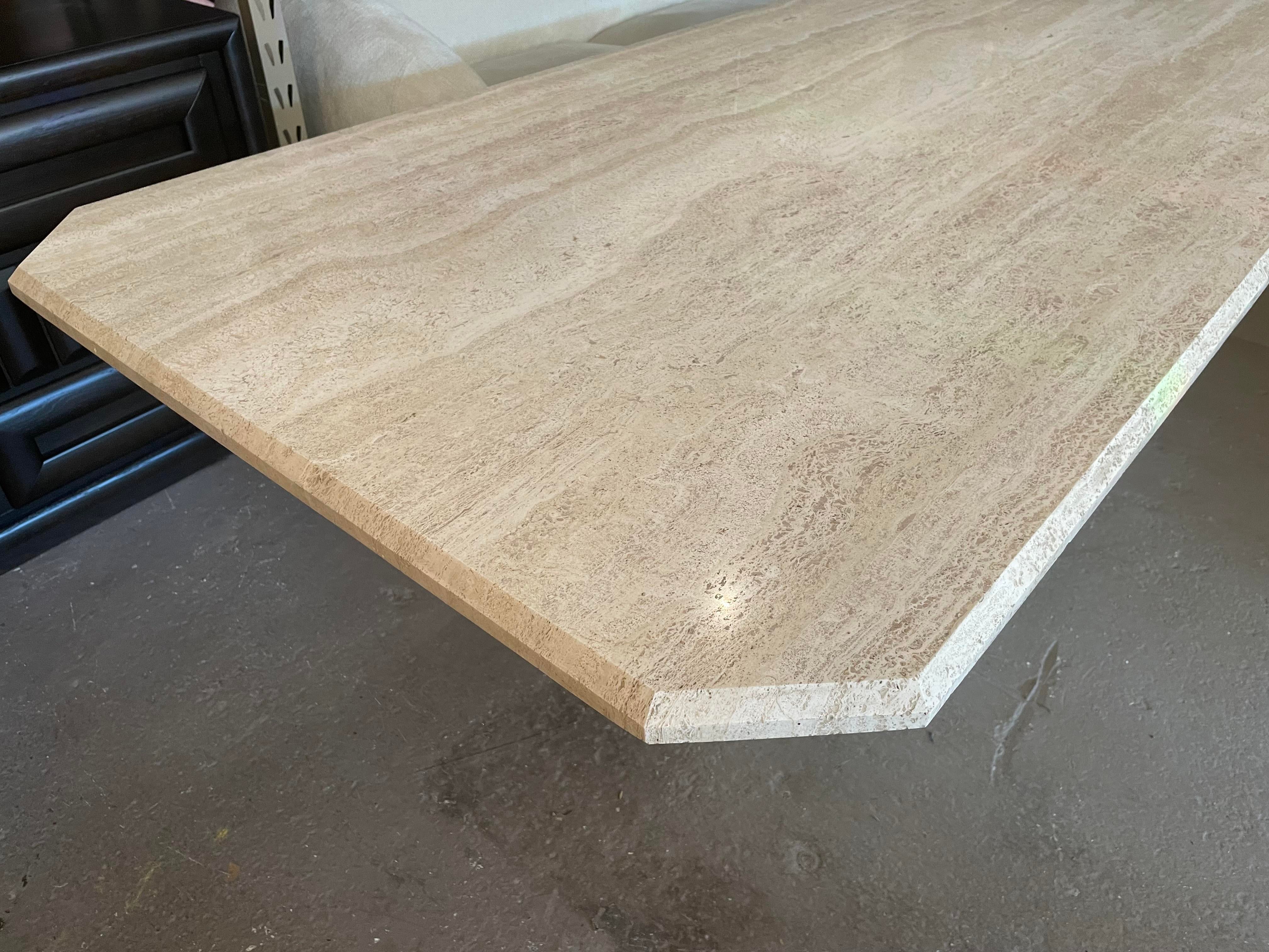 1970s Postmodern Travertine Dining Table With Angled Edge Top and Base