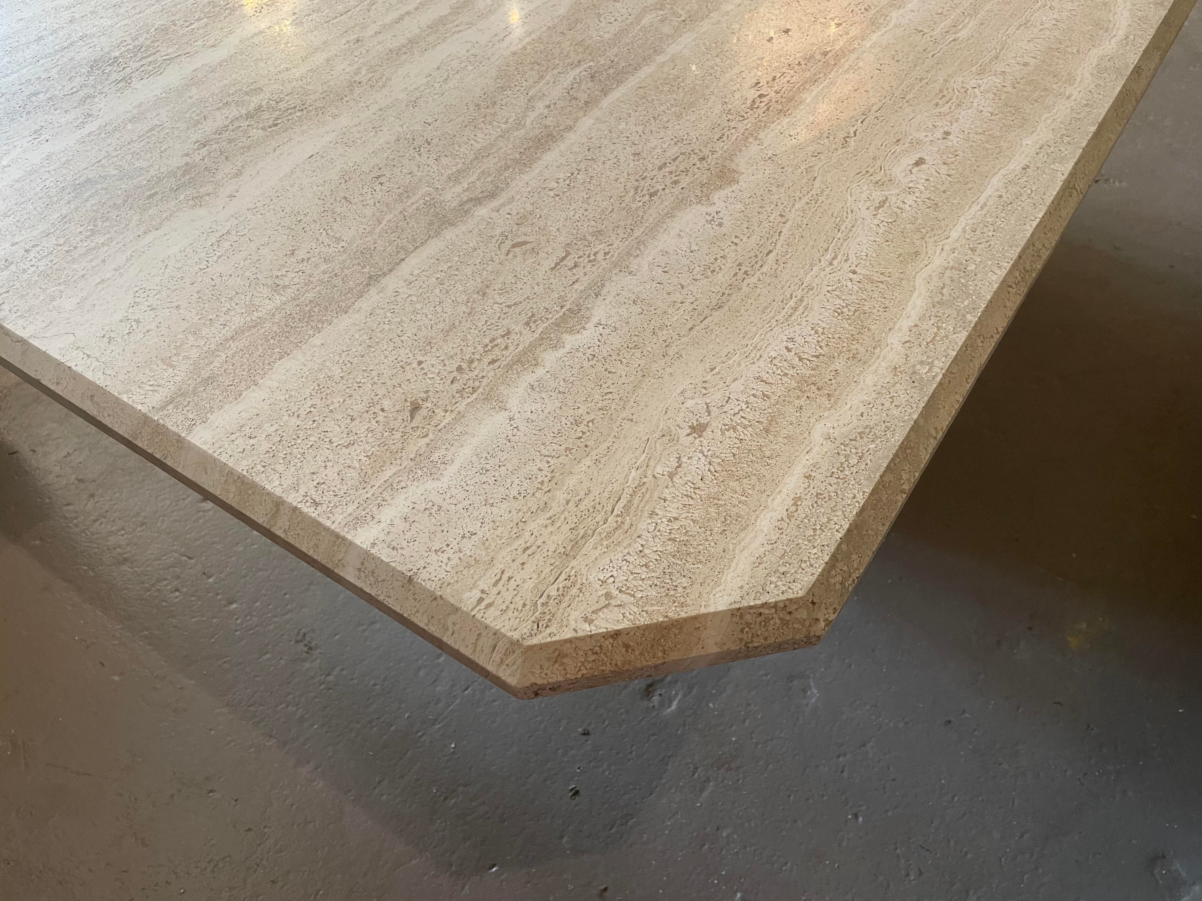 1970s Postmodern Travertine Dining Table With Angled Edge Top and Base
