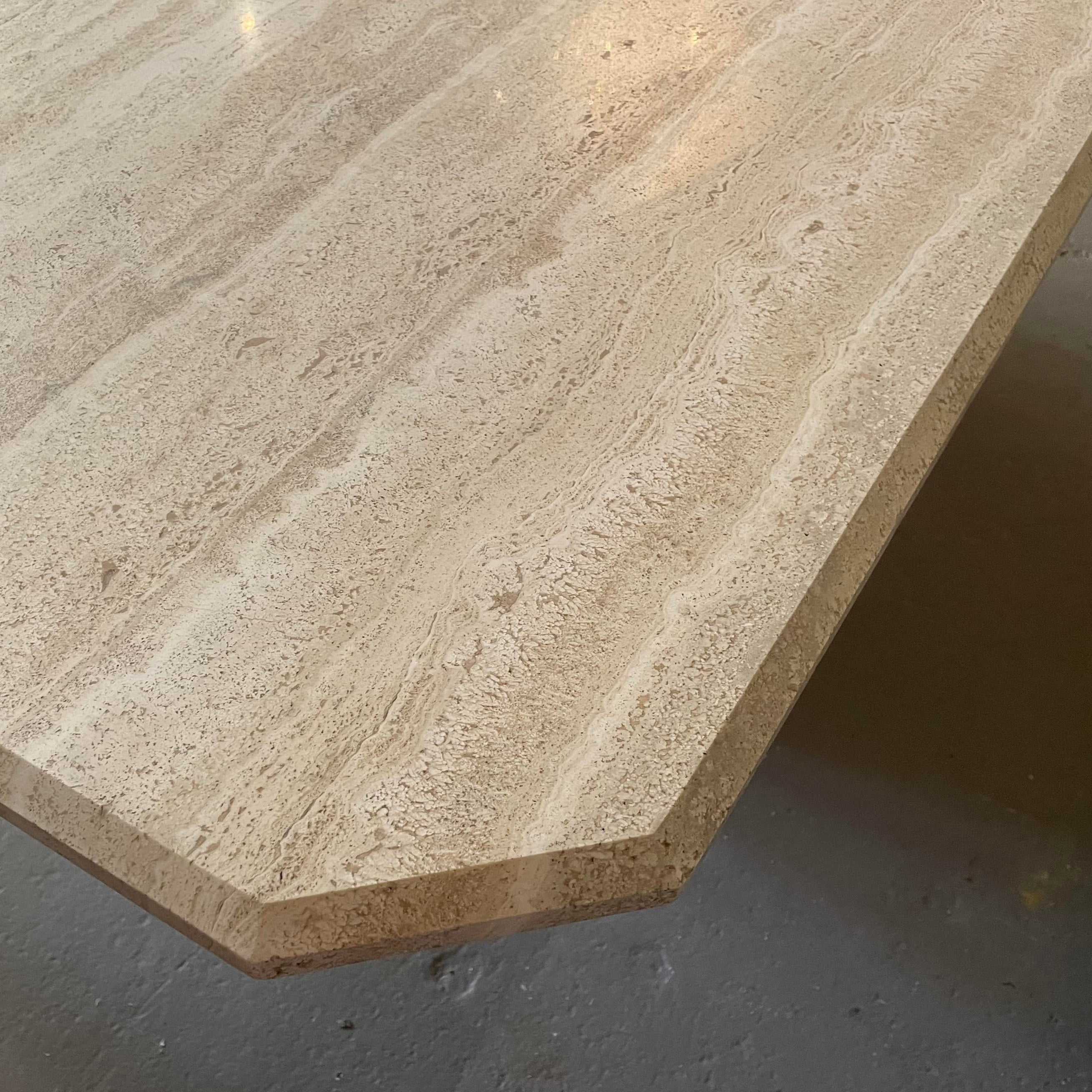 1970s Postmodern Travertine Dining Table With Angled Edge Top and Base
