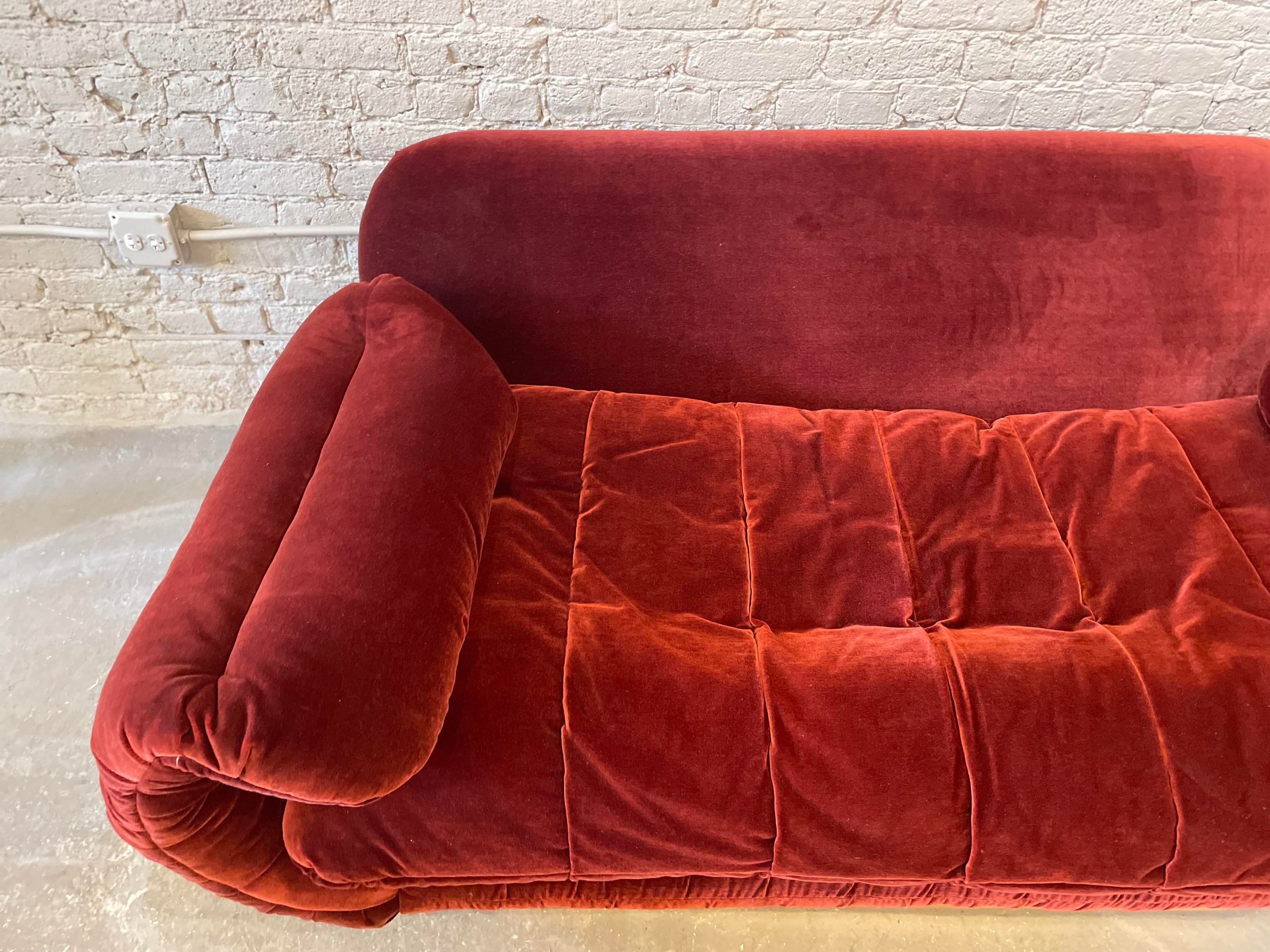 1970s Sofa With Curved Arm and Brass Plinth Base
