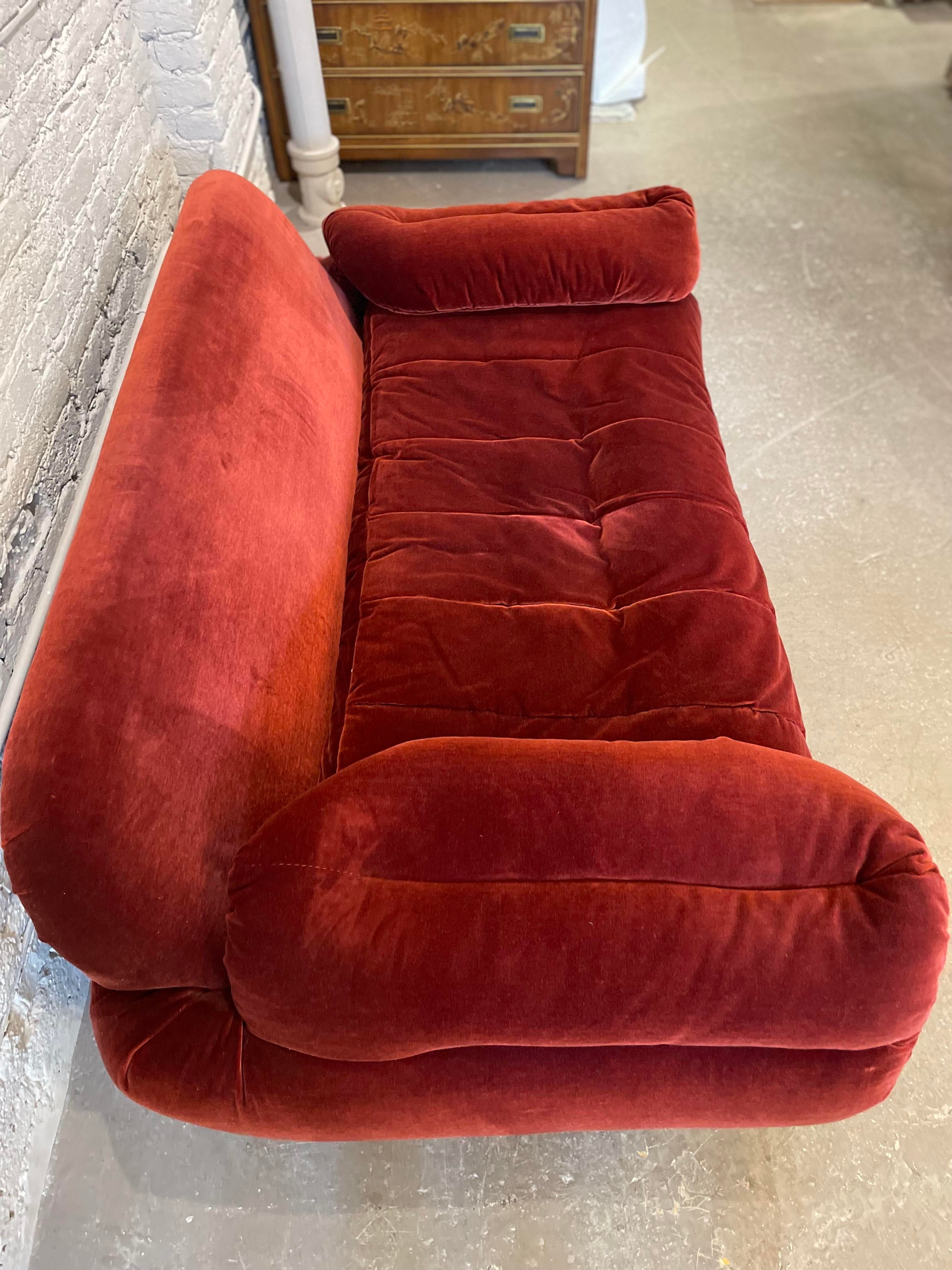 1970s Sofa With Curved Arm and Brass Plinth Base