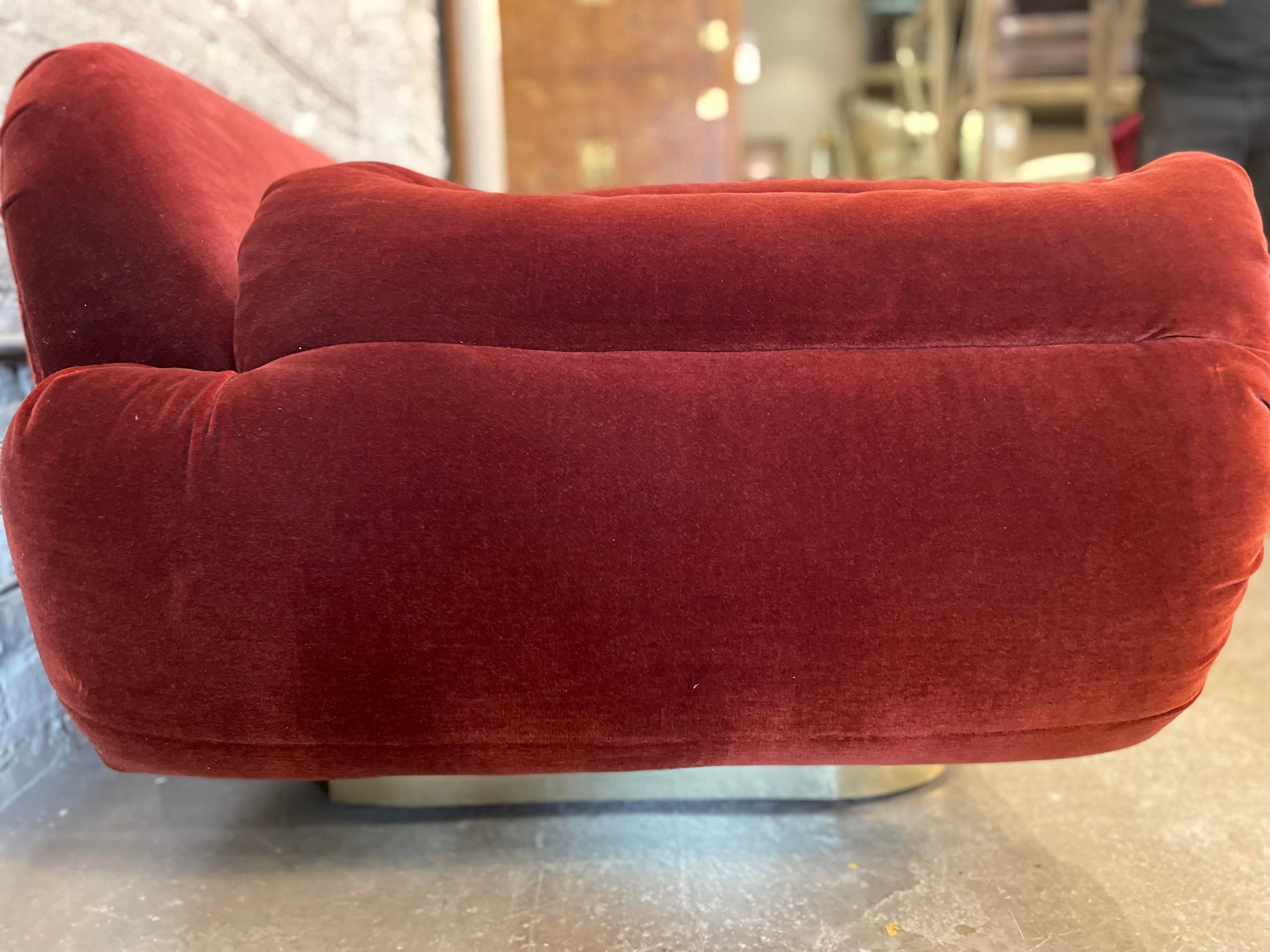 1970s Sofa With Curved Arm and Brass Plinth Base