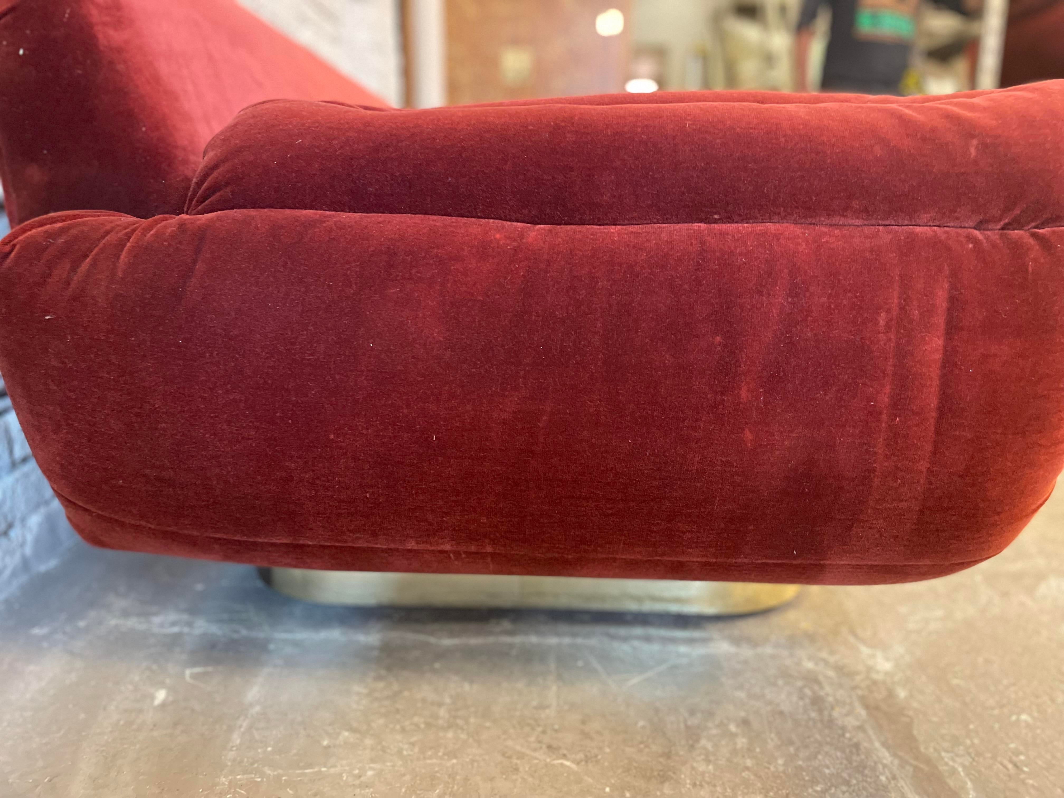 1970s Sofa With Curved Arm and Brass Plinth Base