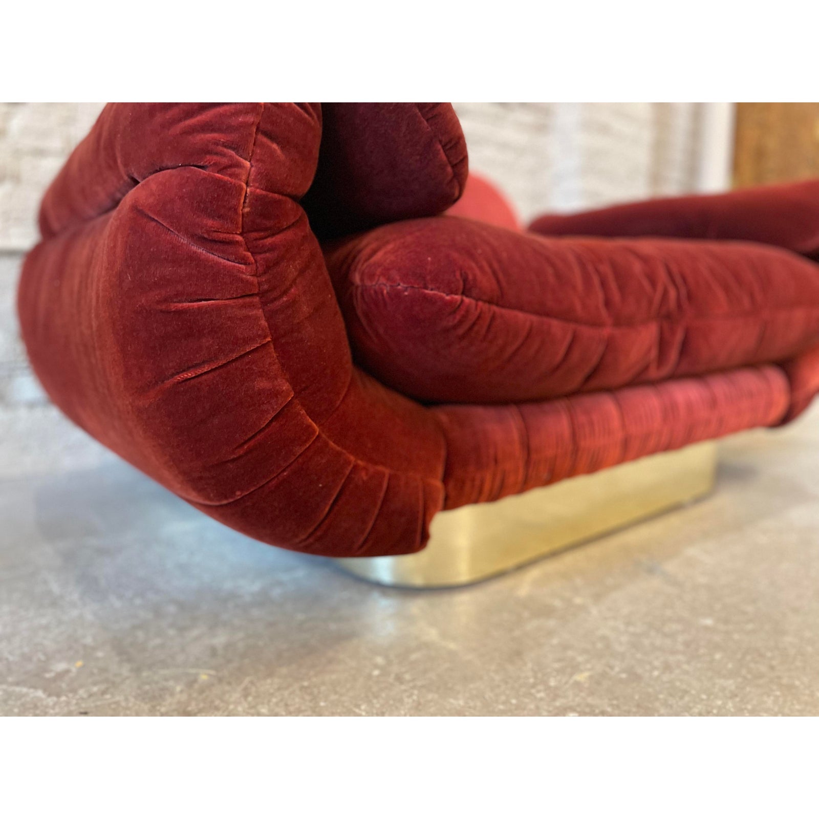 1970s Sofa With Curved Arm and Brass Plinth Base