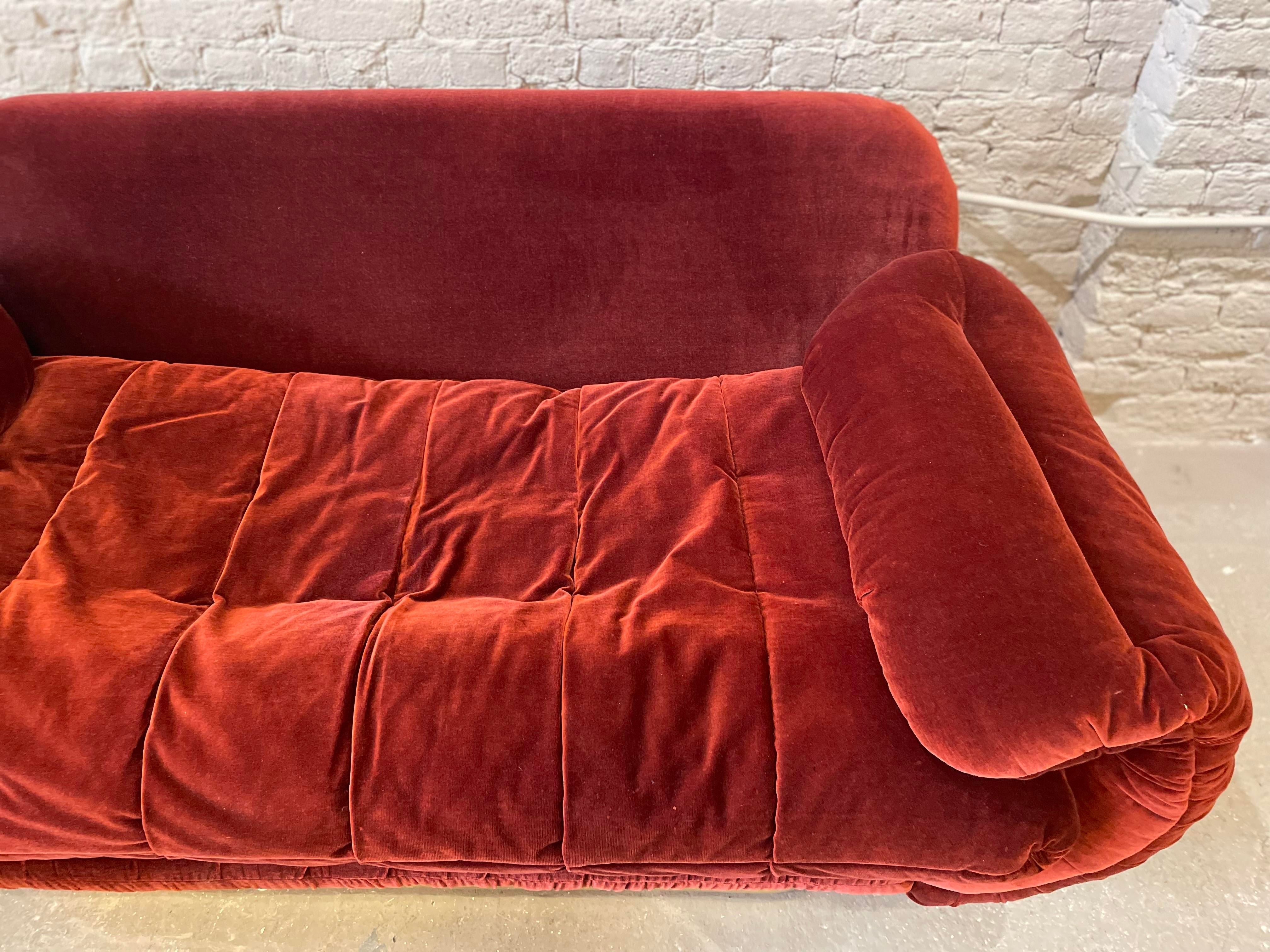 1970s Sofa With Curved Arm and Brass Plinth Base