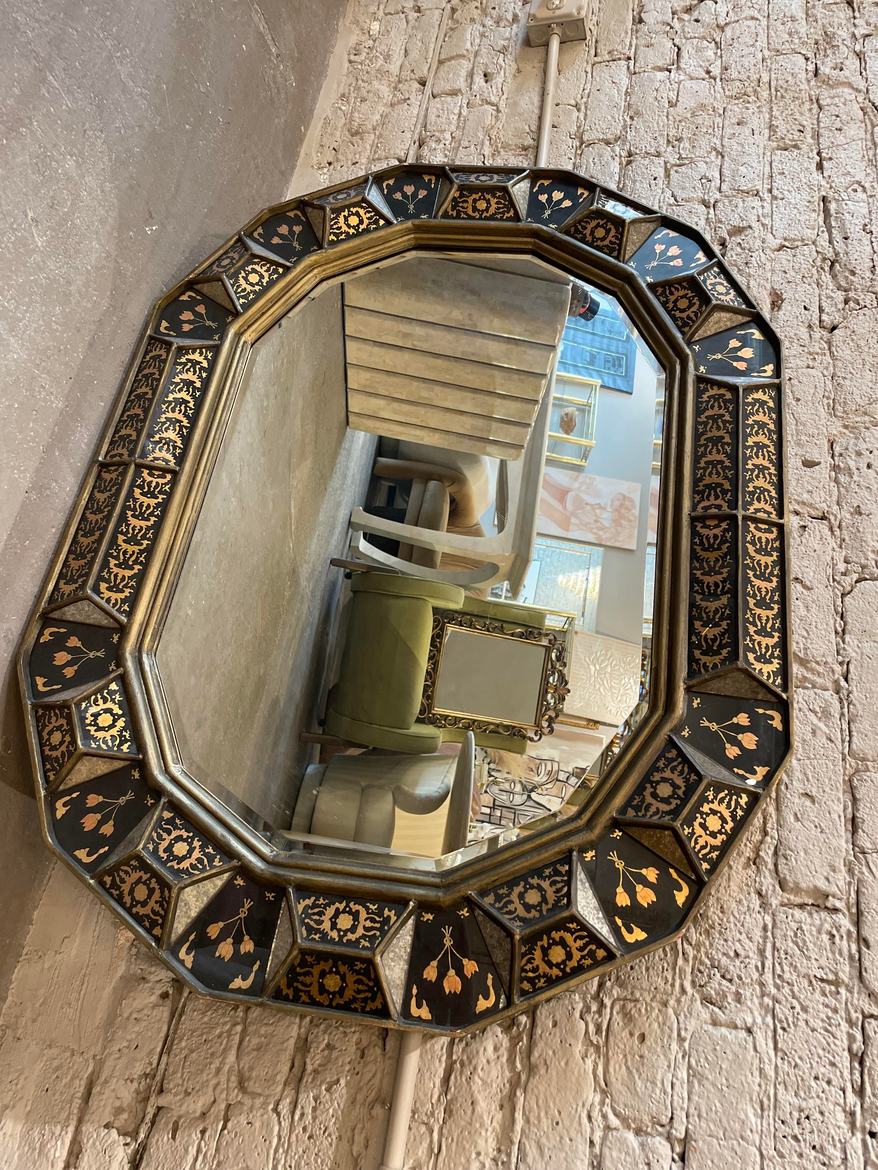 1970s South Cone Collection by Baker Furniture Giltwood and Eglomise Mirror