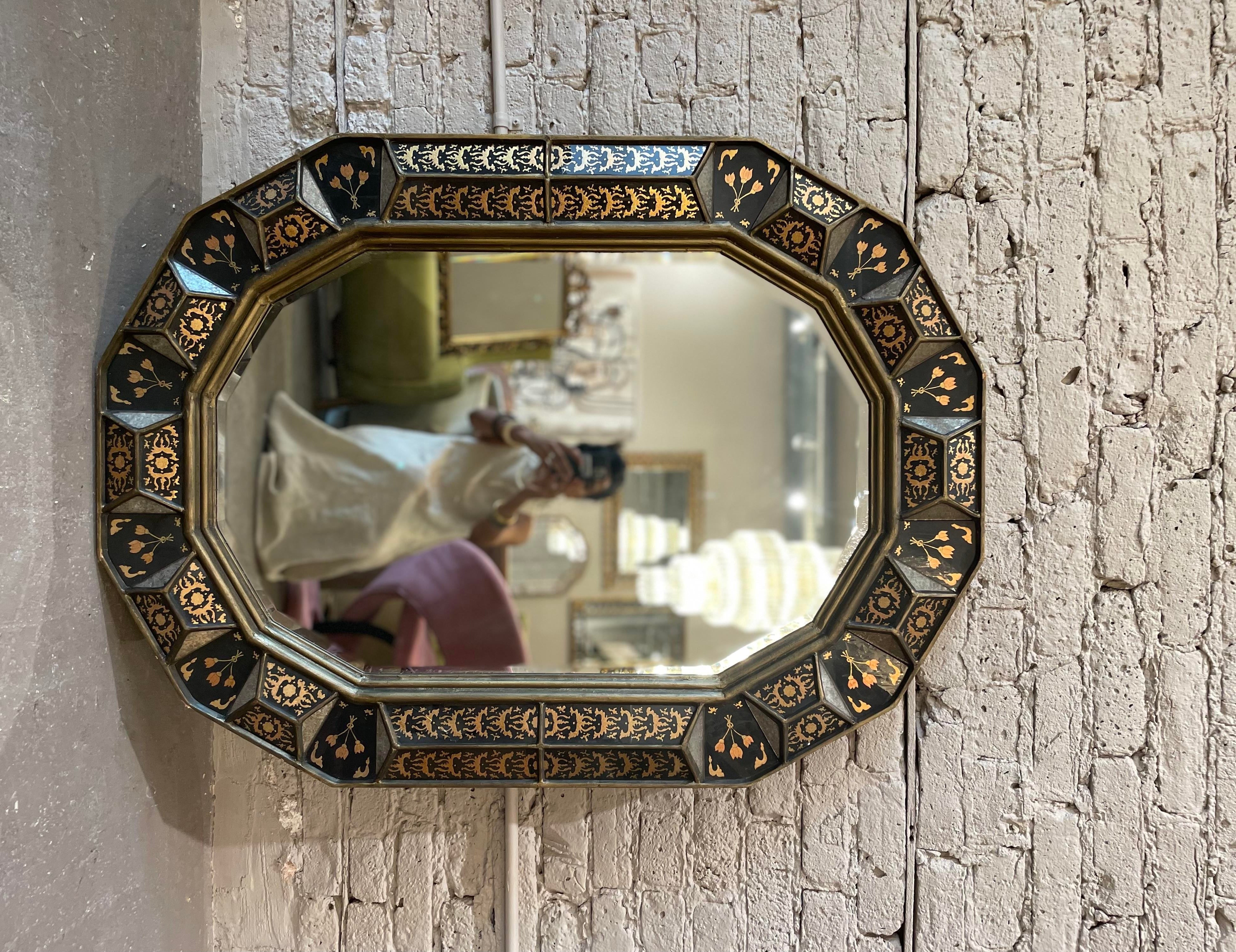 1970s South Cone Collection by Baker Furniture Giltwood and Eglomise Mirror