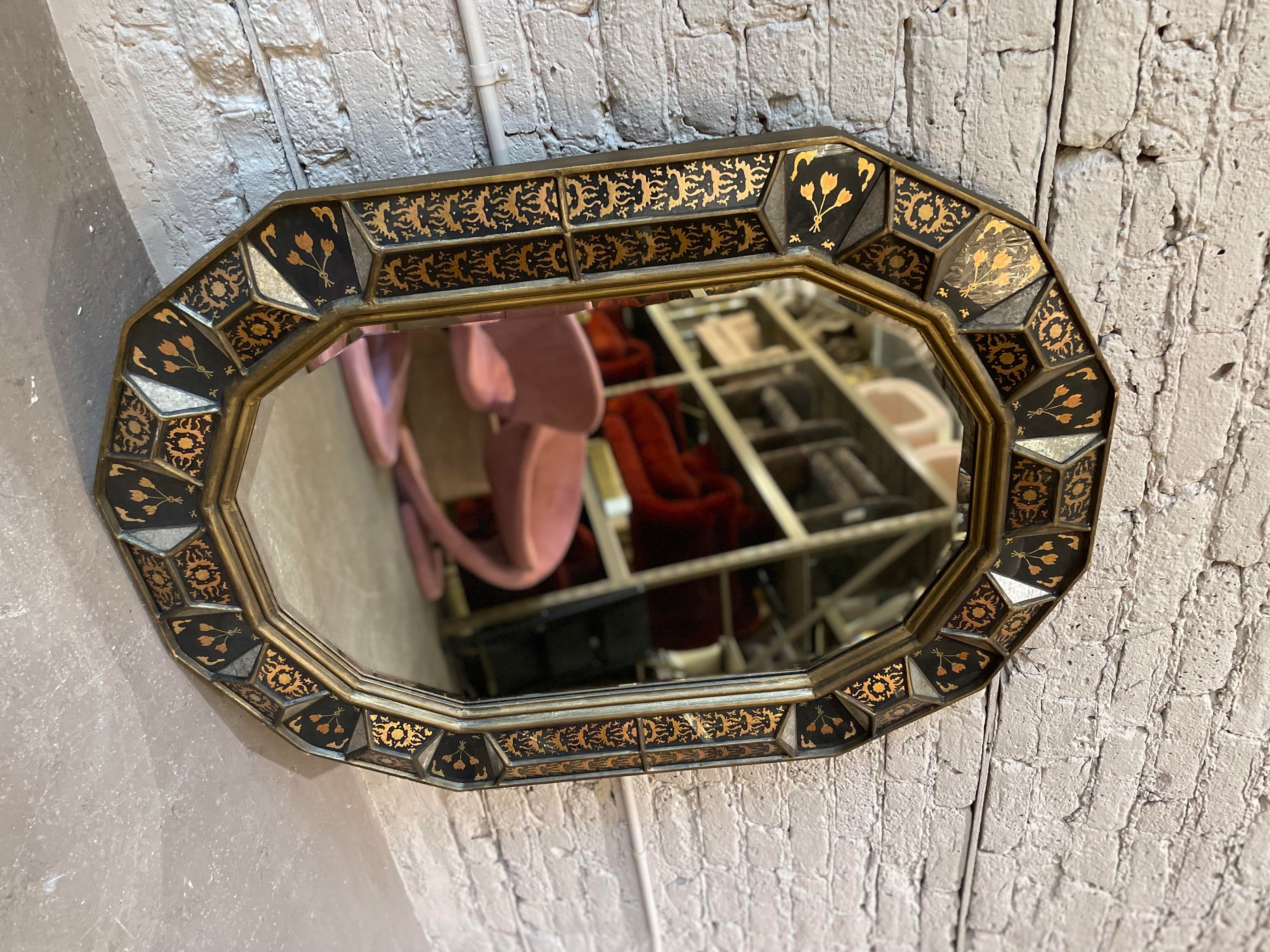 1970s South Cone Collection by Baker Furniture Giltwood and Eglomise Mirror